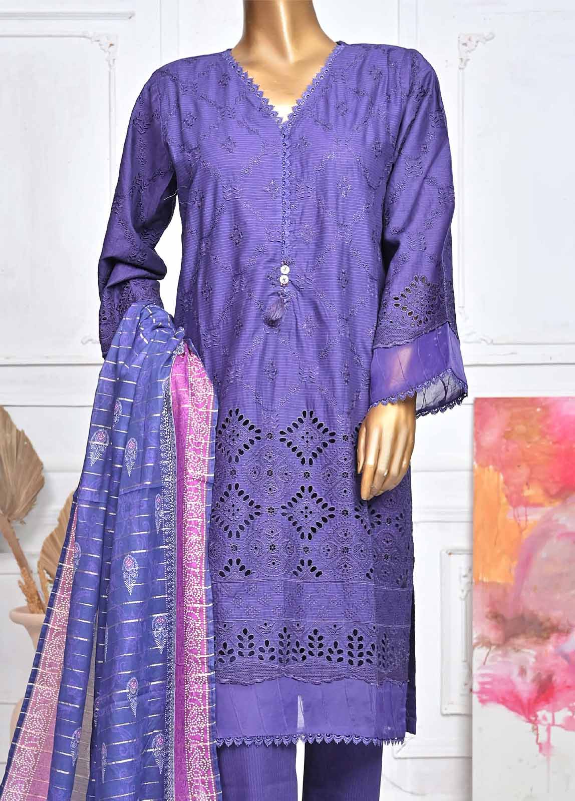 Bin Saeed Stitched Chikankari 3Pc Suit – SMLF-388-CK - Image 3
