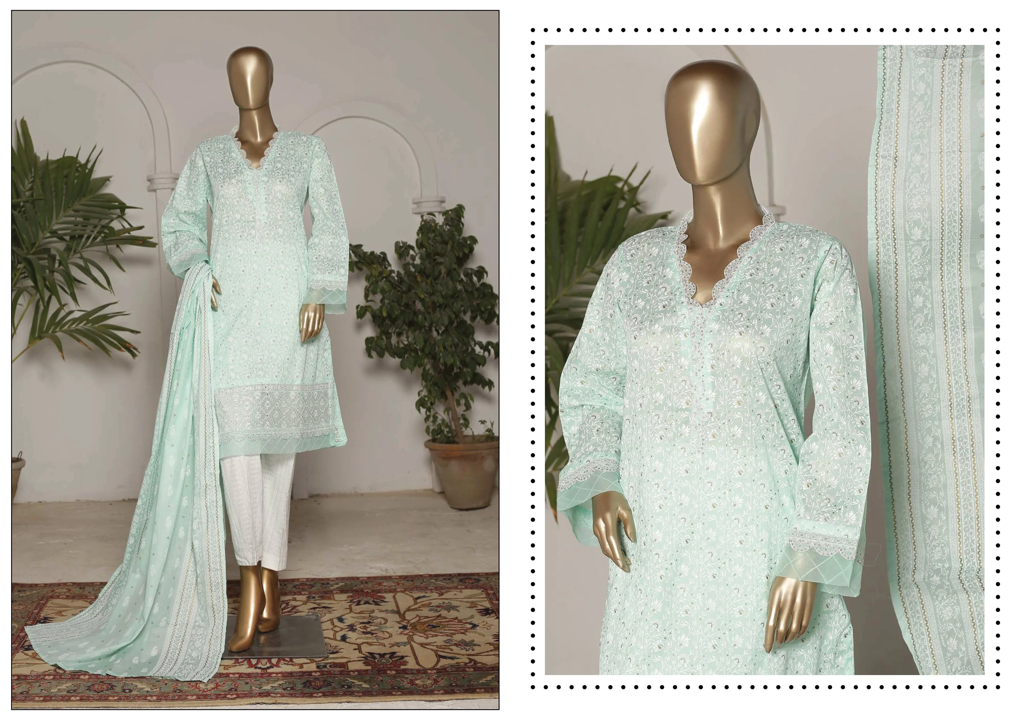 Bin Saeed Stitched Embroidered 3PC Lawn Collection – D-111 - Image 4