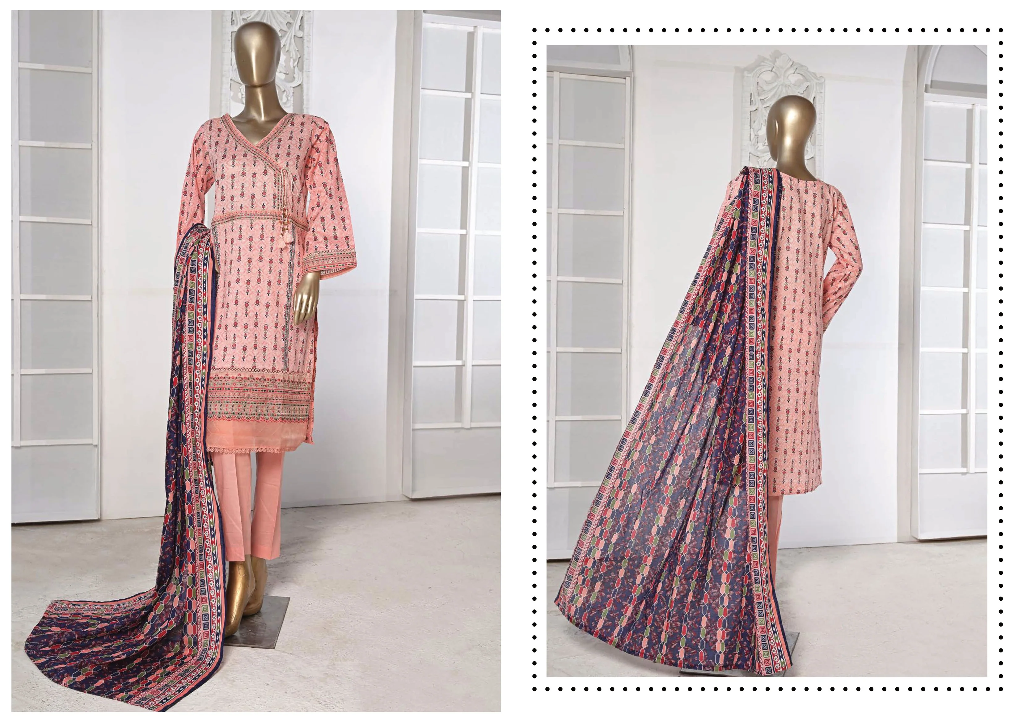 Bin Saeed Stitched Embroidered 3PC Lawn Collection – D-34 - Image 2