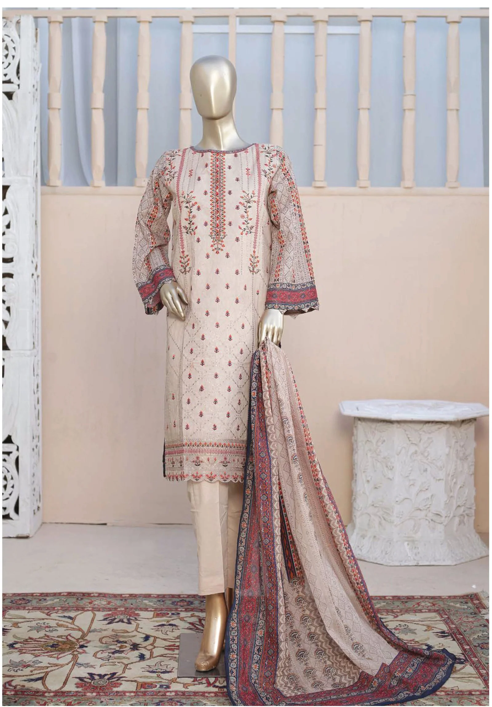 Bin Saeed Stitched Embroidered 3PC Lawn Collection – D-57