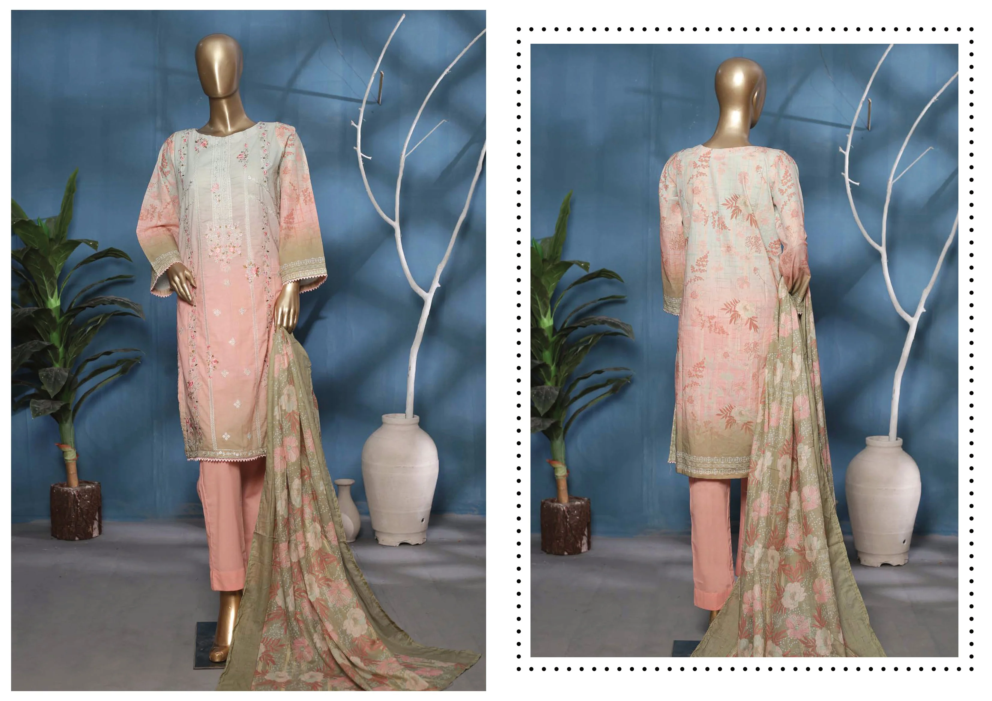 Bin Saeed Stitched Embroidered 3PC Lawn Collection – D-61 - Image 2