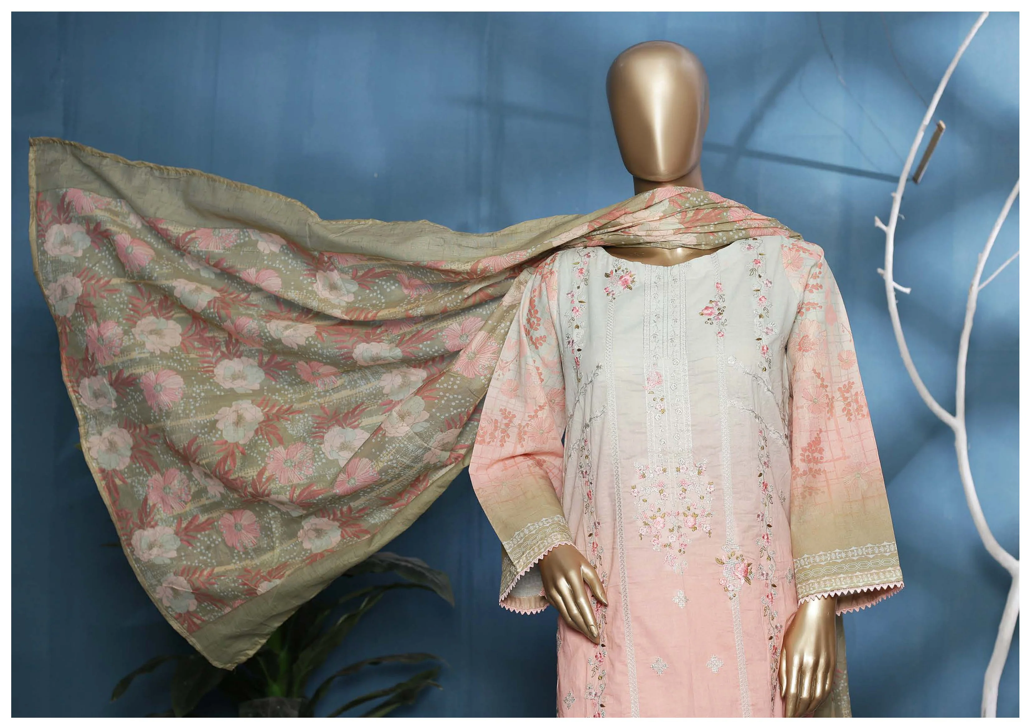 Bin Saeed Stitched Embroidered 3PC Lawn Collection – D-61 - Image 3