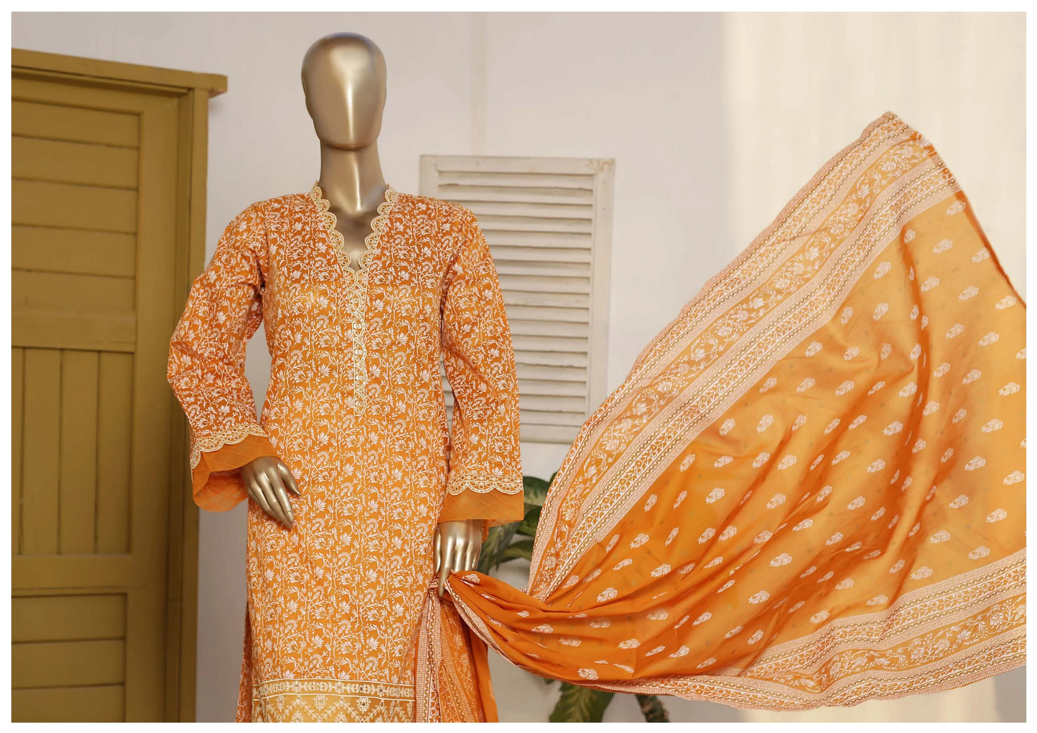 Bin Saeed Stitched Embroidered 3PC Lawn Collection – D-89 - Image 3