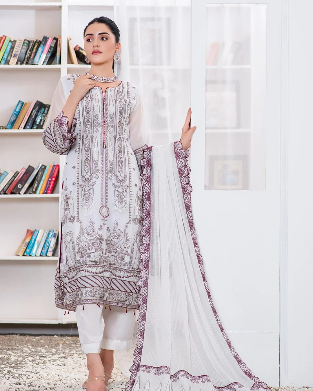 Blanco Semi-Stitched White Chiffon Collection Chapter-2 – D-05 - Image 4