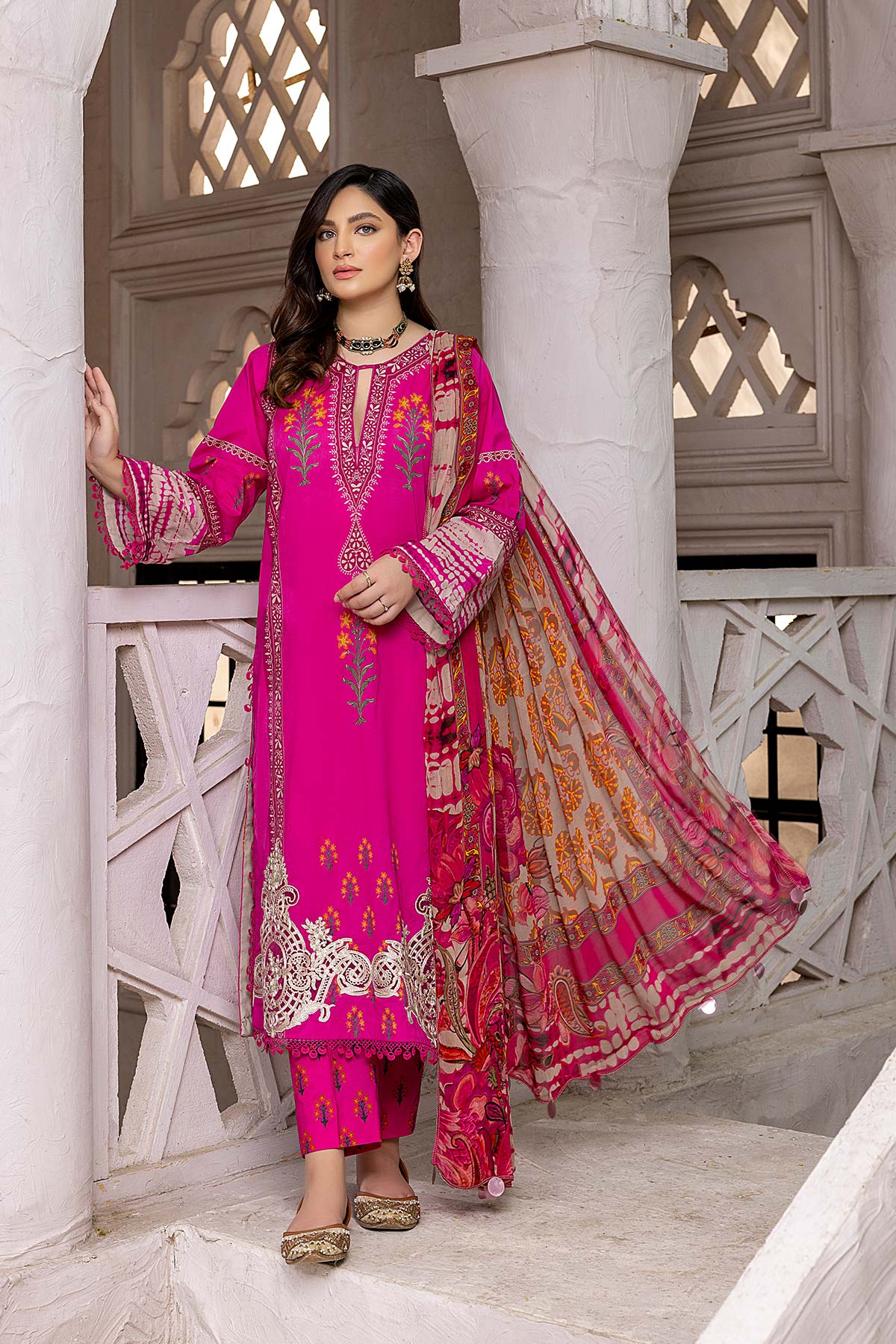 Charizma aniiq · Embroidered Lawn Suit With Embroidered Chiffon Dupatta – ANS-19