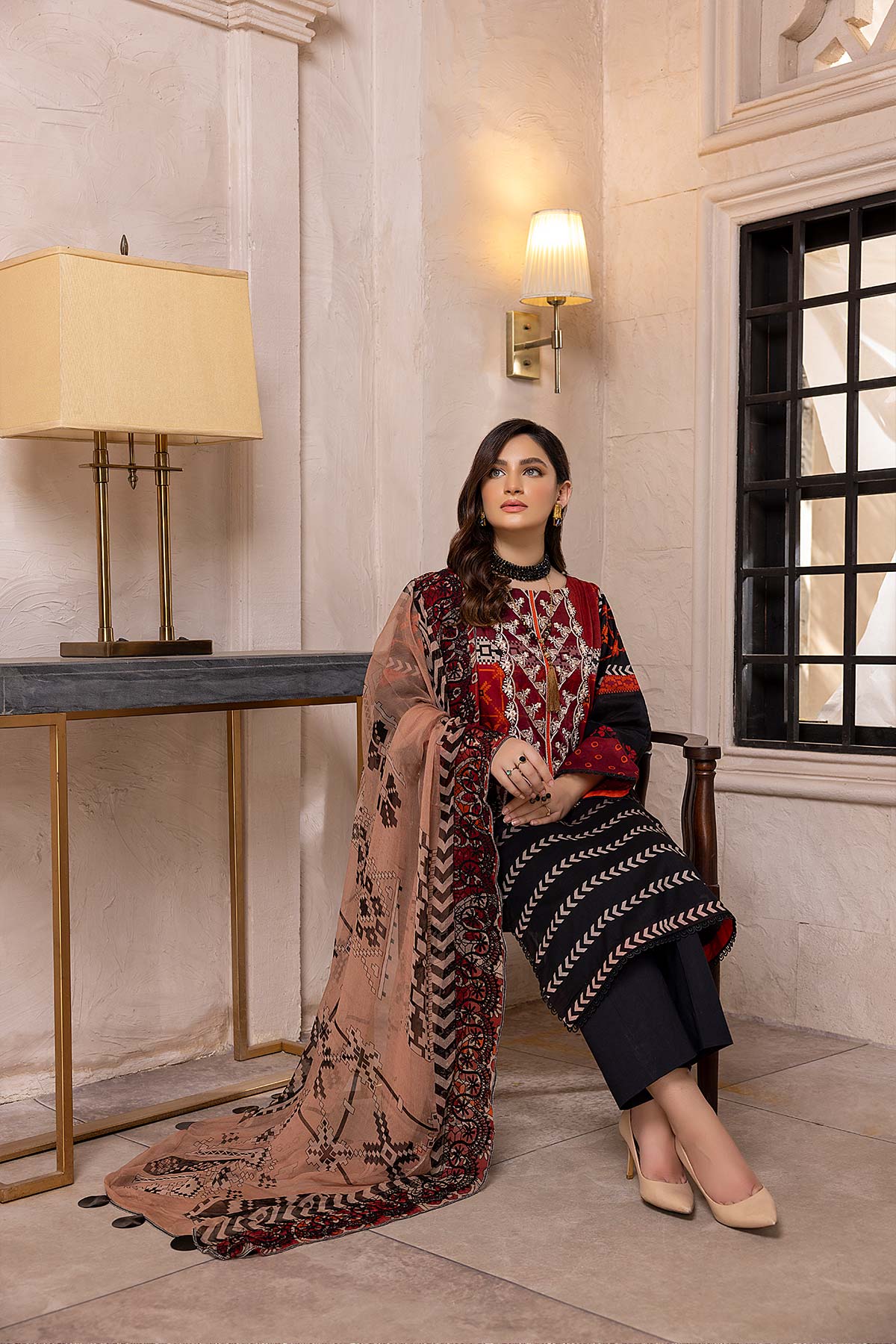 Charizma aniiq · Embroidered Lawn Suit With Embroidered Chiffon Dupatta – ANS-22 - Image 2