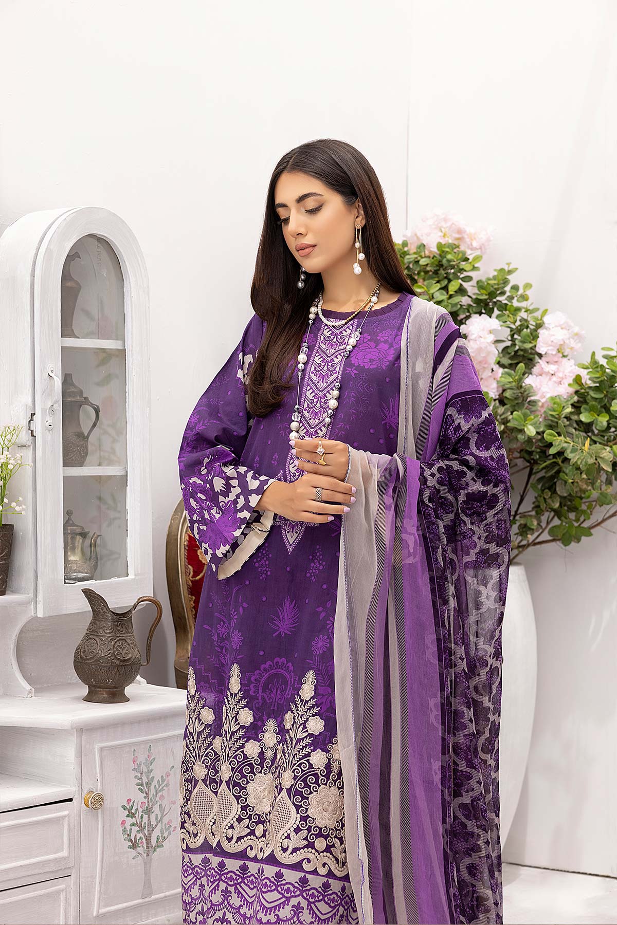 Charizma aniiq · Embroidered Lawn Suit With Embroidered Chiffon Dupatta – ANS-23 - Image 2
