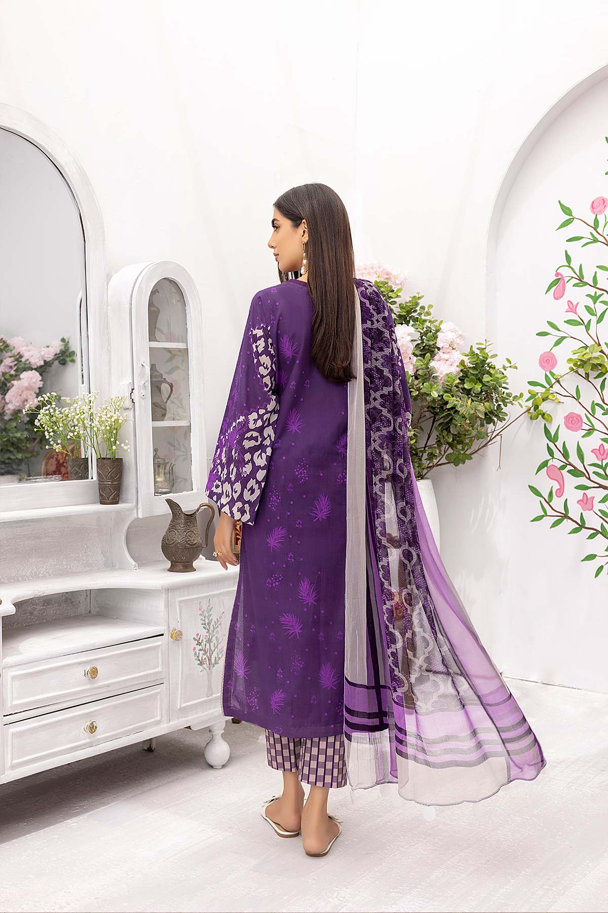 Charizma aniiq · Embroidered Lawn Suit With Embroidered Chiffon Dupatta – ANS-23 - Image 3