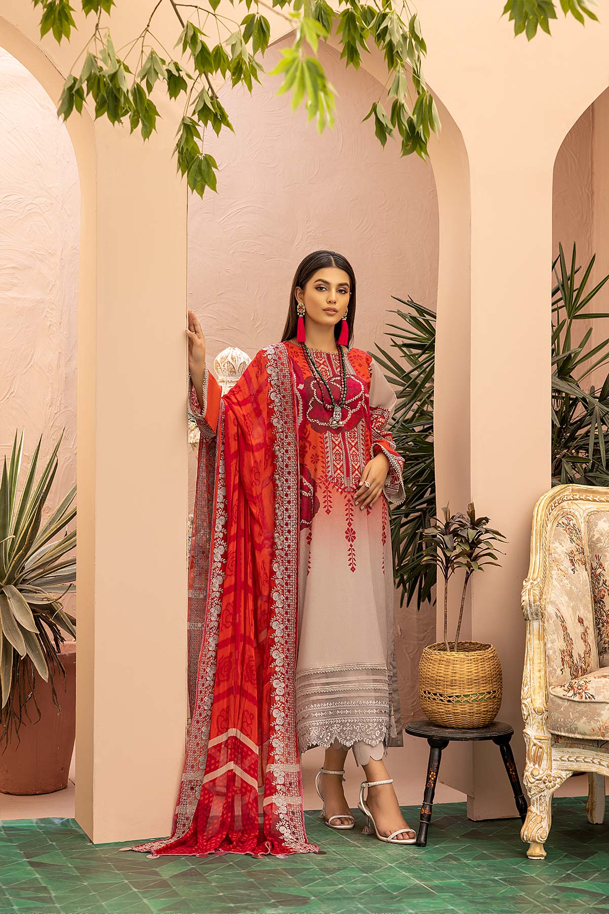 Charizma aniiq · Embroidered Lawn Suit With Embroidered Chiffon Dupatta – ANS-26 - Image 3