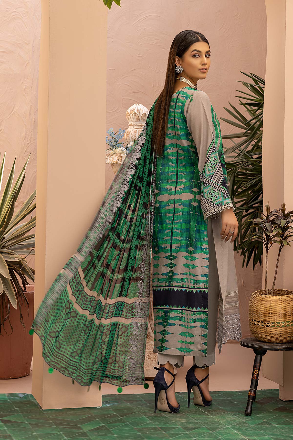 Charizma aniiq · Embroidered Lawn Suit With Embroidered Chiffon Dupatta – ANS-27 - Image 2