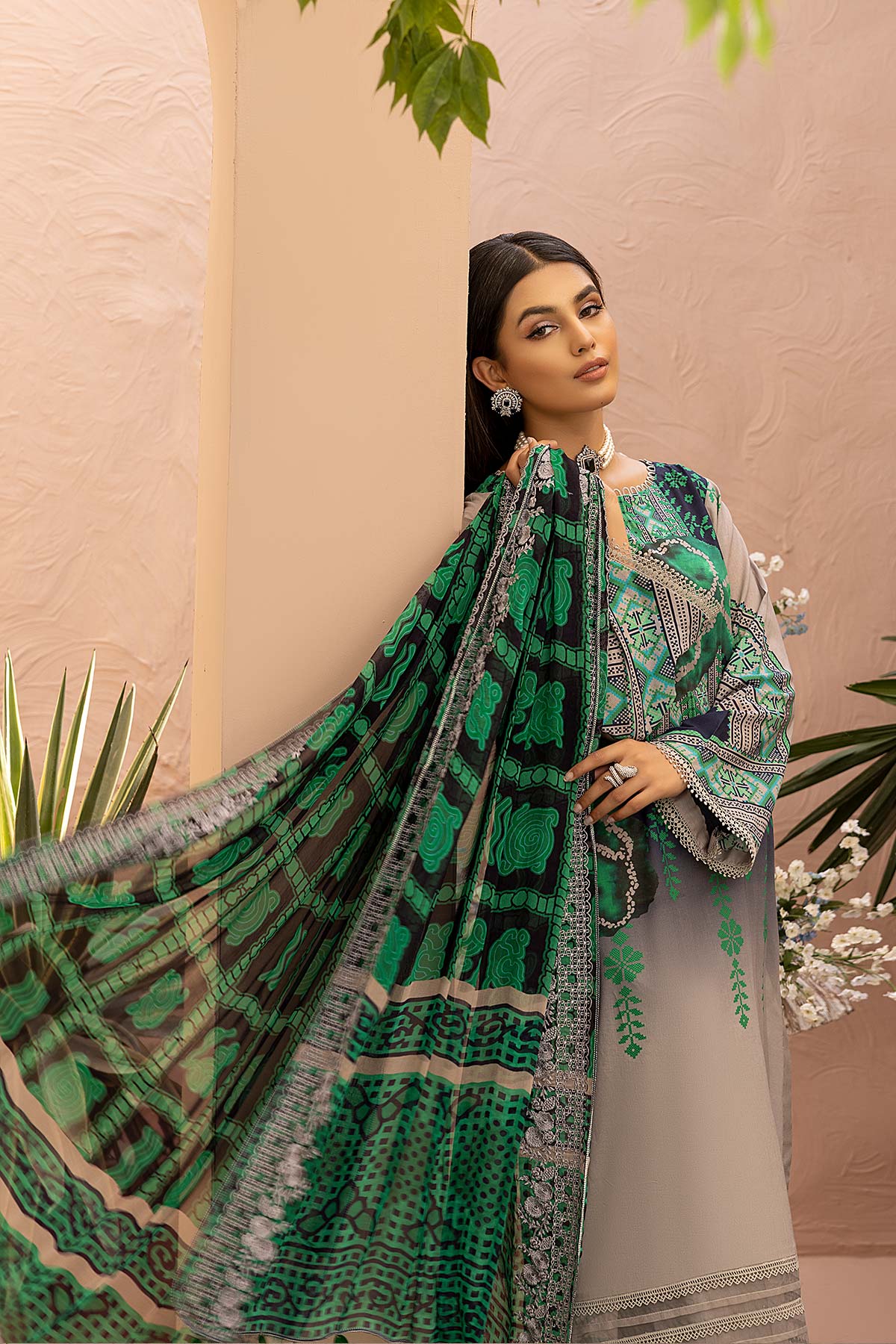 Charizma aniiq · Embroidered Lawn Suit With Embroidered Chiffon Dupatta – ANS-27 - Image 3