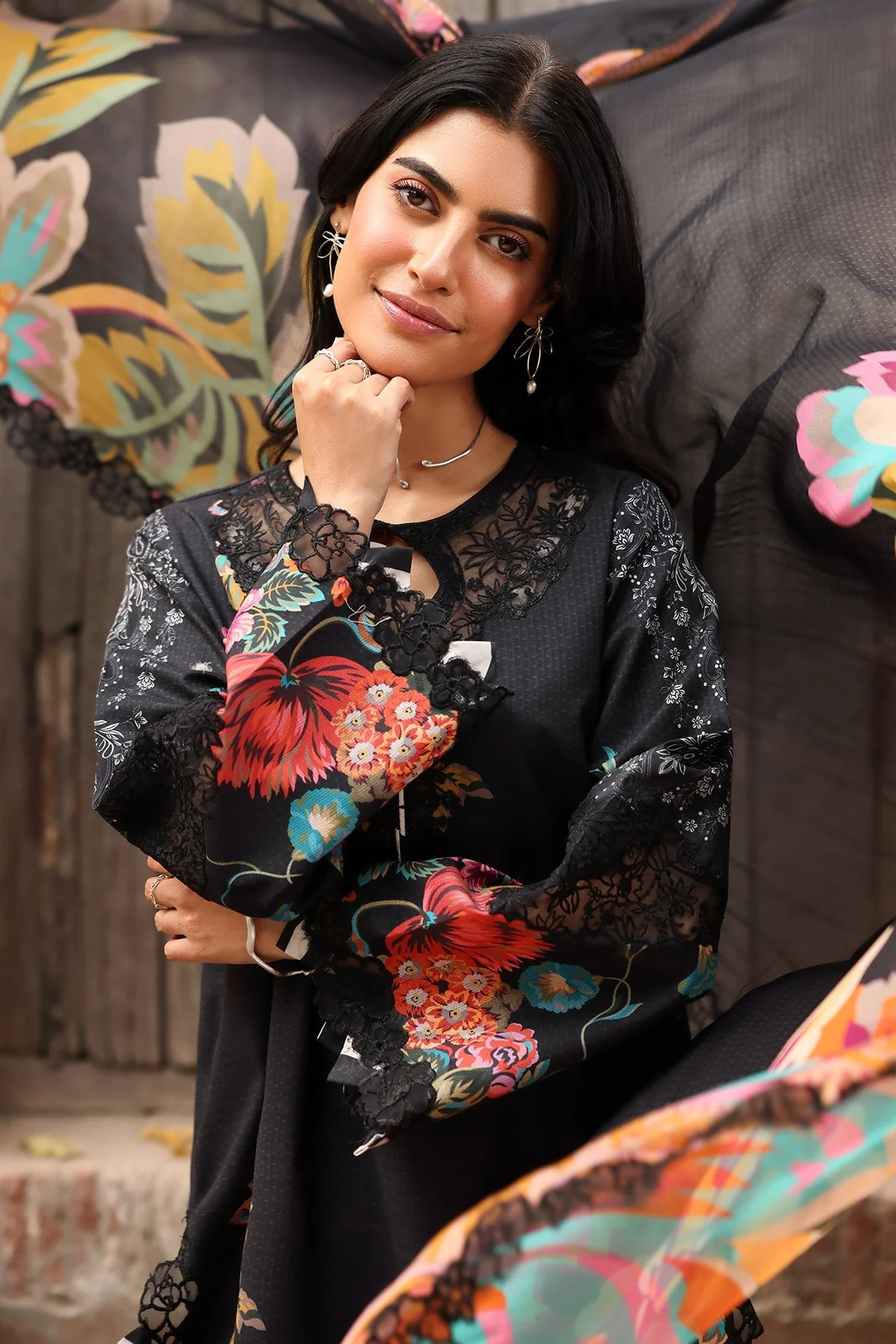 Charizma Combinations – Embroidered Lawn Shirt with Embroidered Chiffon Dupatta and Trouser DSCC4-10 - Image 2