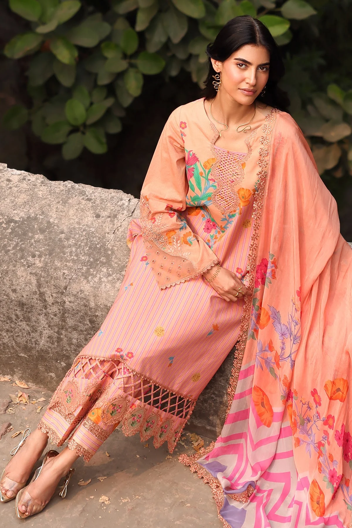 Charizma Combinations – Embroidered Lawn Shirt with Embroidered Chiffon Dupatta and Trouser DSCC4-13 - Image 2