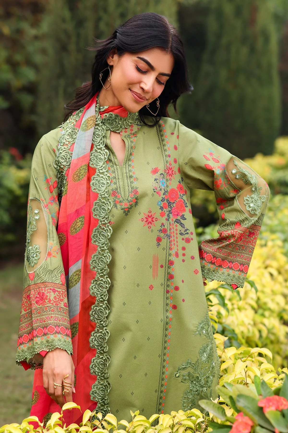Charizma Combinations – Embroidered Lawn Shirt with Embroidered Chiffon Dupatta and Trouser DSCC4-19 - Image 2