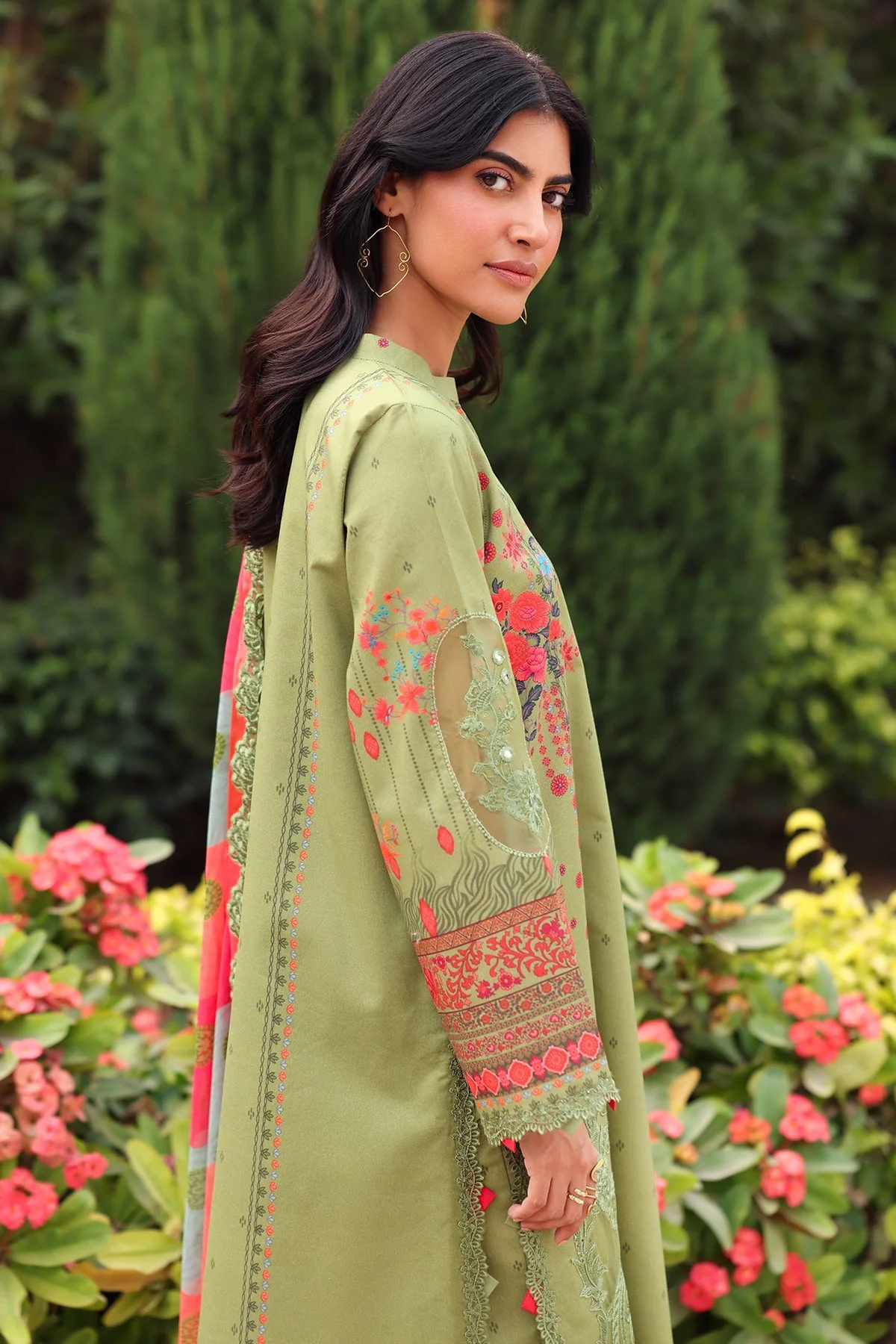 Charizma Combinations – Embroidered Lawn Shirt with Embroidered Chiffon Dupatta and Trouser DSCC4-19 - Image 3
