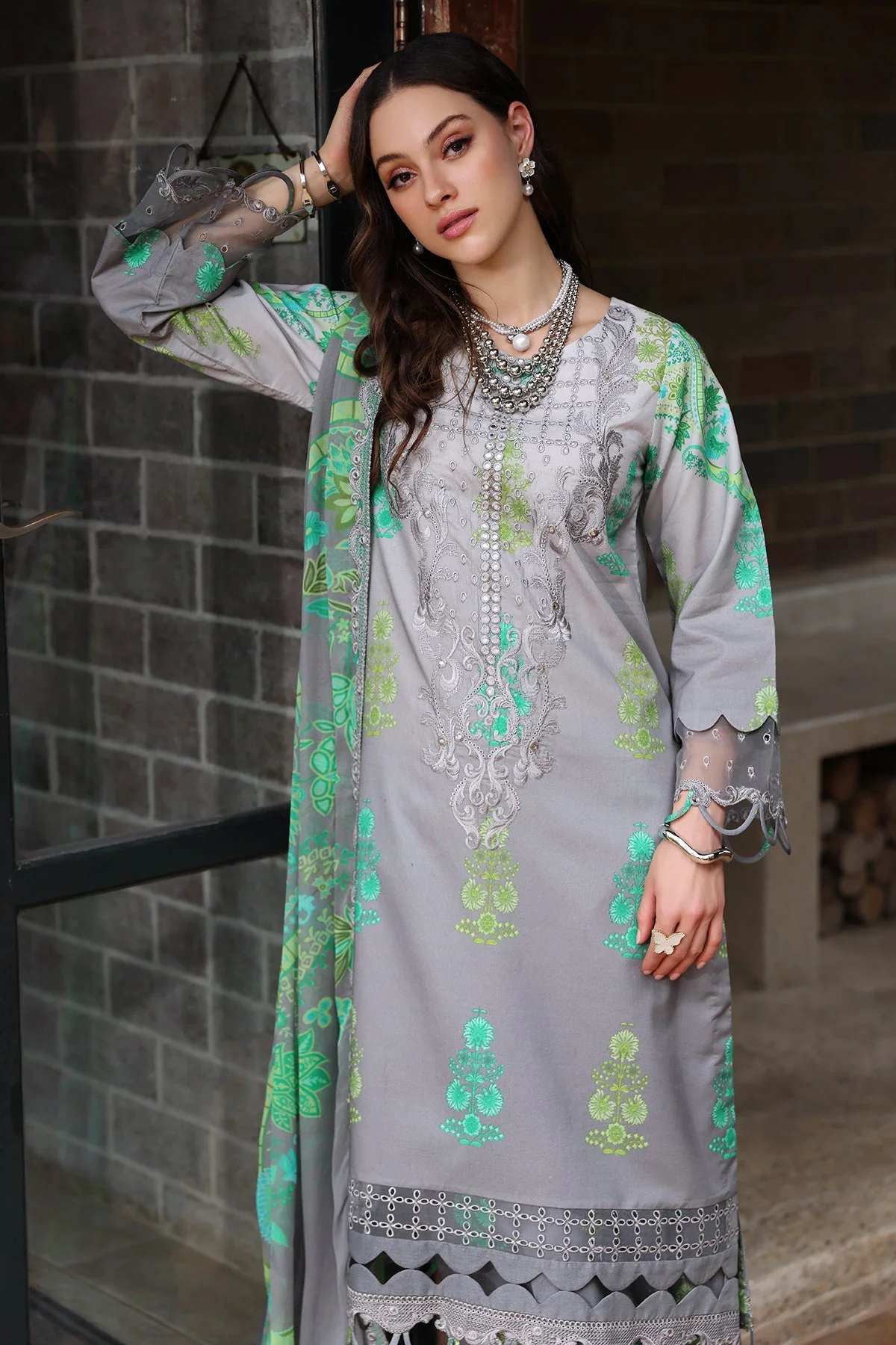 Charizma Combinations – Embroidered Lawn Shirt with Embroidered Chiffon Dupatta and Trouser DSCC4-27 - Image 2