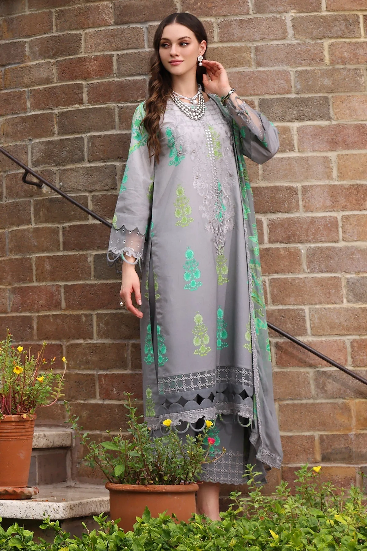 Charizma Combinations – Embroidered Lawn Shirt with Embroidered Chiffon Dupatta and Trouser DSCC4-27 - Image 3