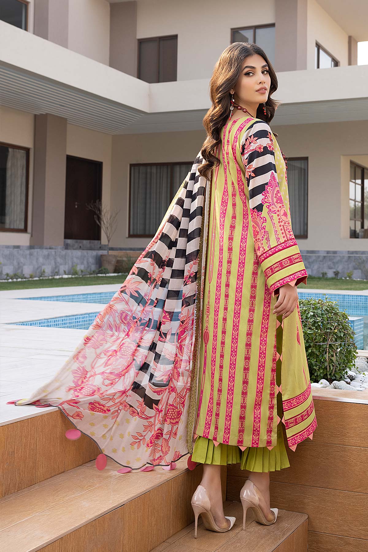 Charizma Combinations – Embroidered Lawn Suit with Embroidered Chiffon Dupatta CC22-04 - Image 2