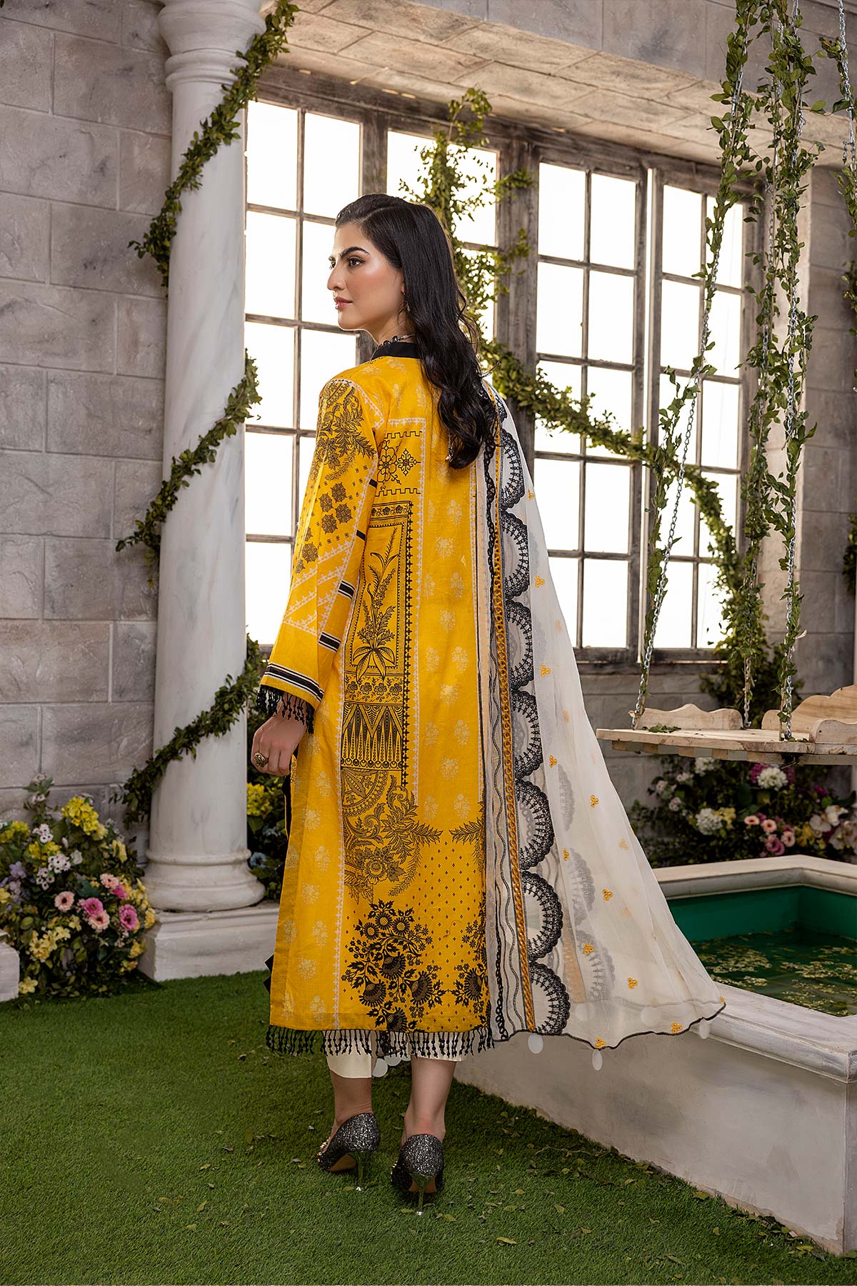 Charizma Combinations · Embroidered Lawn Suit With Embroidered Chiffon Dupatta – CCS-19 - Image 2