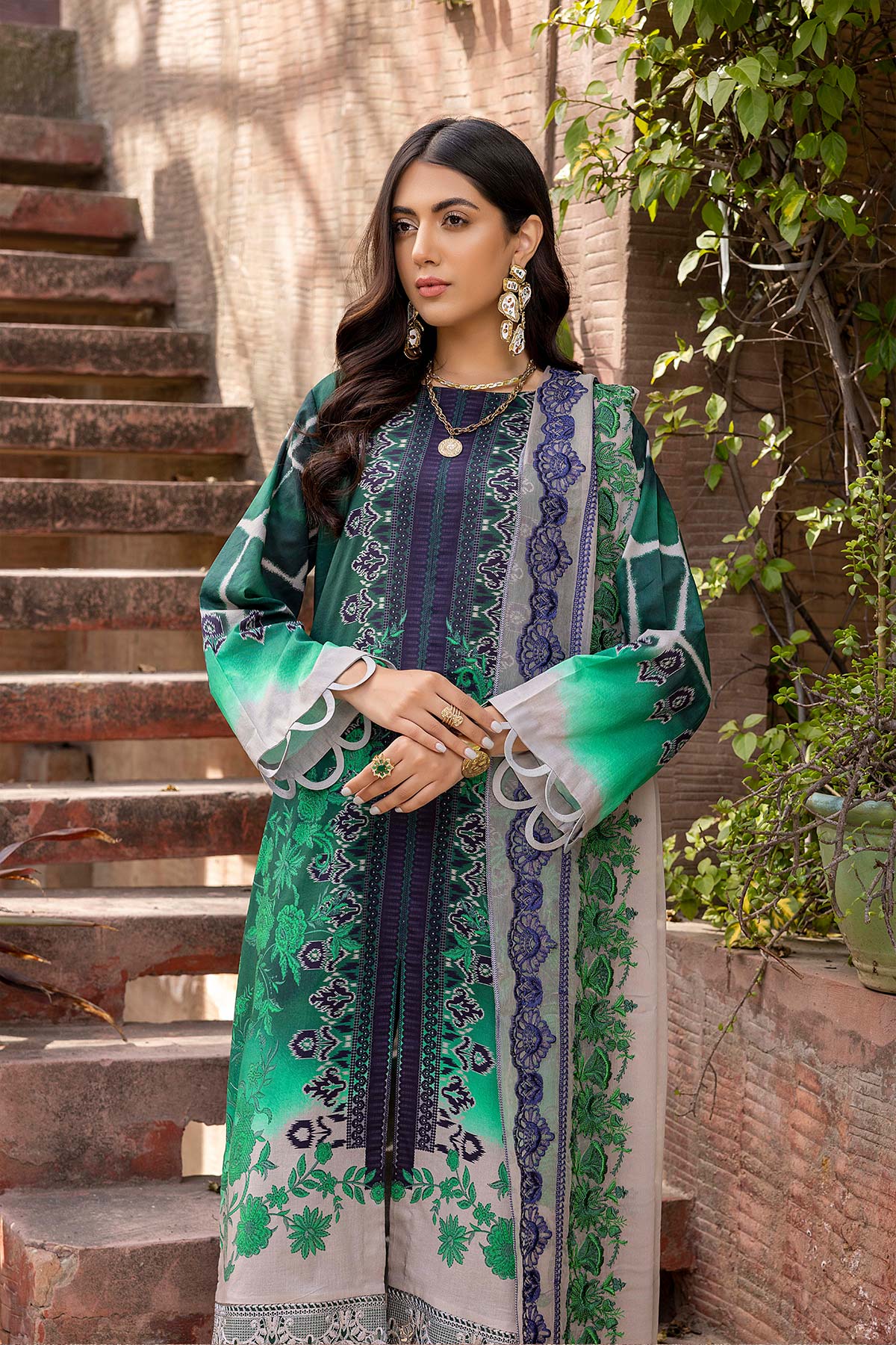 Charizma Combinations · Embroidered Lawn Suit With Embroidered Chiffon Dupatta – CCS-28 - Image 2