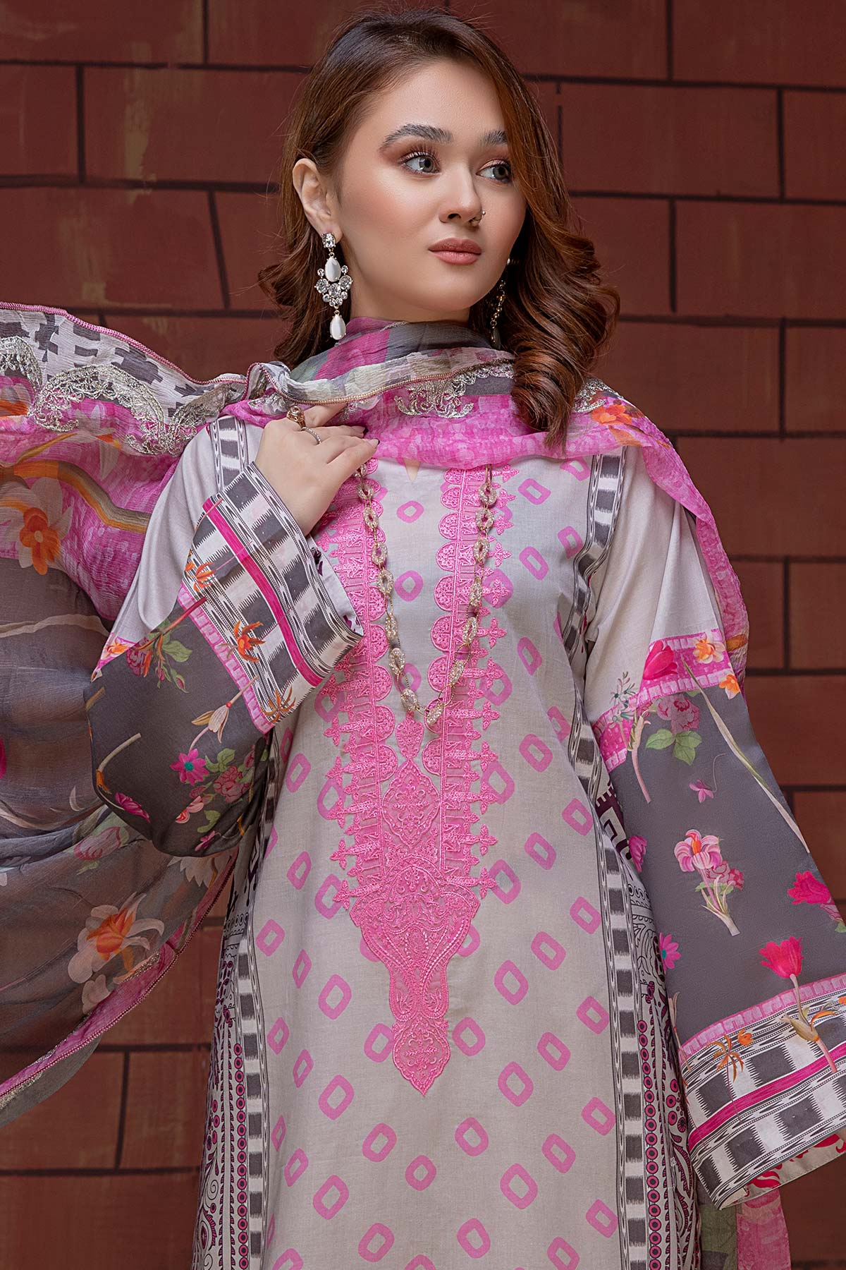 Charizma Naranji Embroidered Lawn Collection With Chiffon Dupatta – CN-01 - Image 3