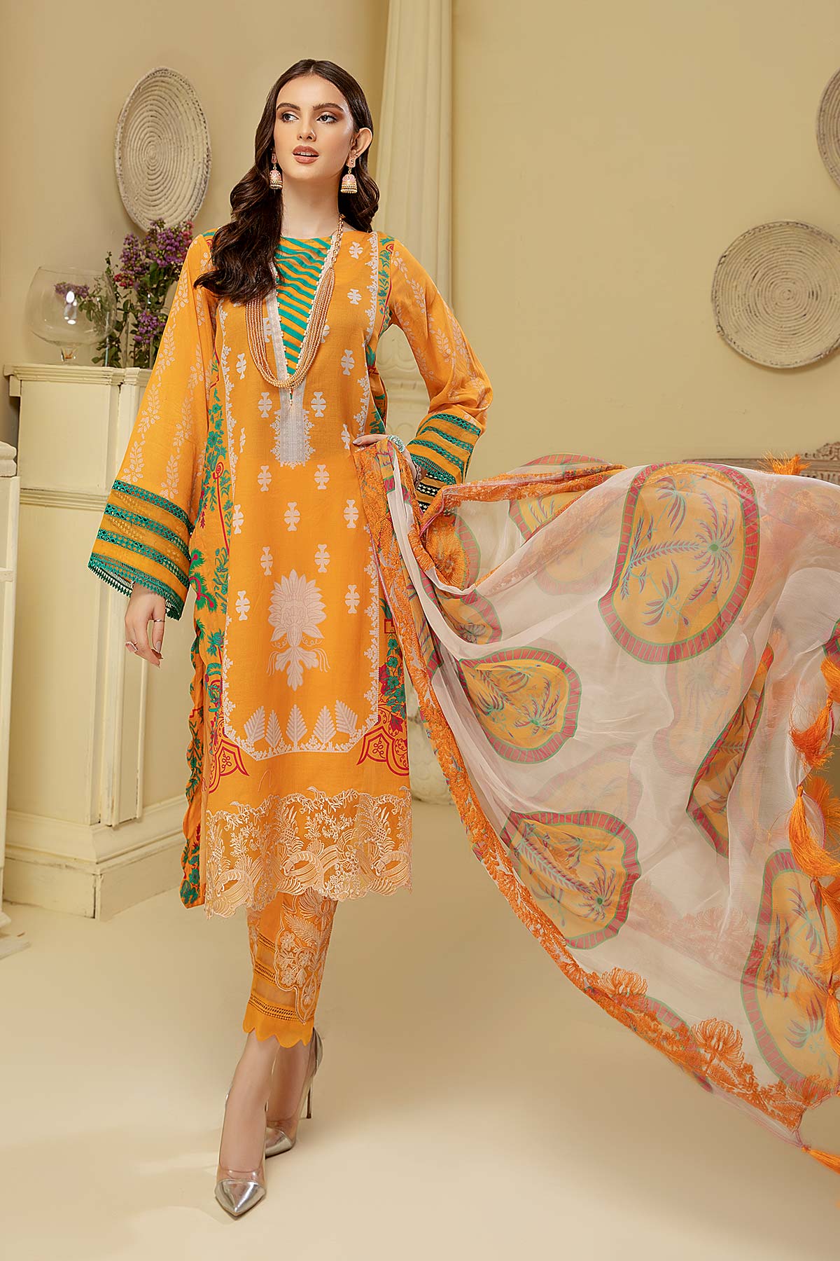 Charizma Naranji Embroidered Lawn Collection With Chiffon Dupatta – CN-03 - Image 4