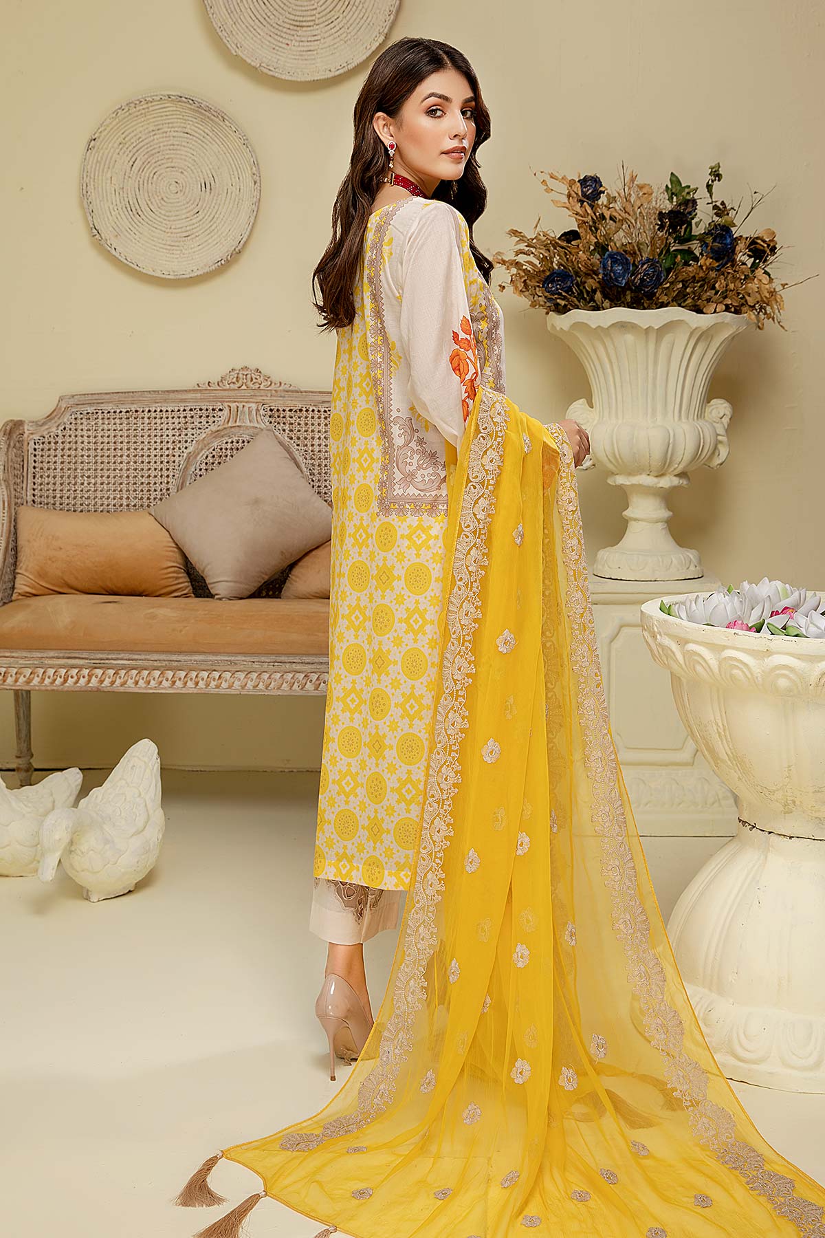 Charizma Naranji Embroidered Lawn Collection With Chiffon Dupatta – CN-06 - Image 3