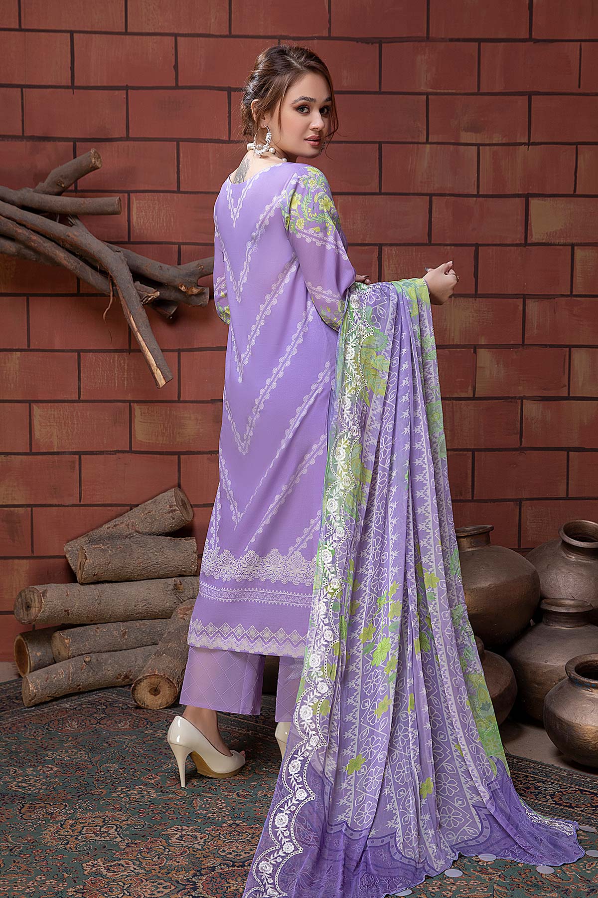 Charizma Naranji Embroidered Lawn Collection With Chiffon Dupatta – CN-07 - Image 4
