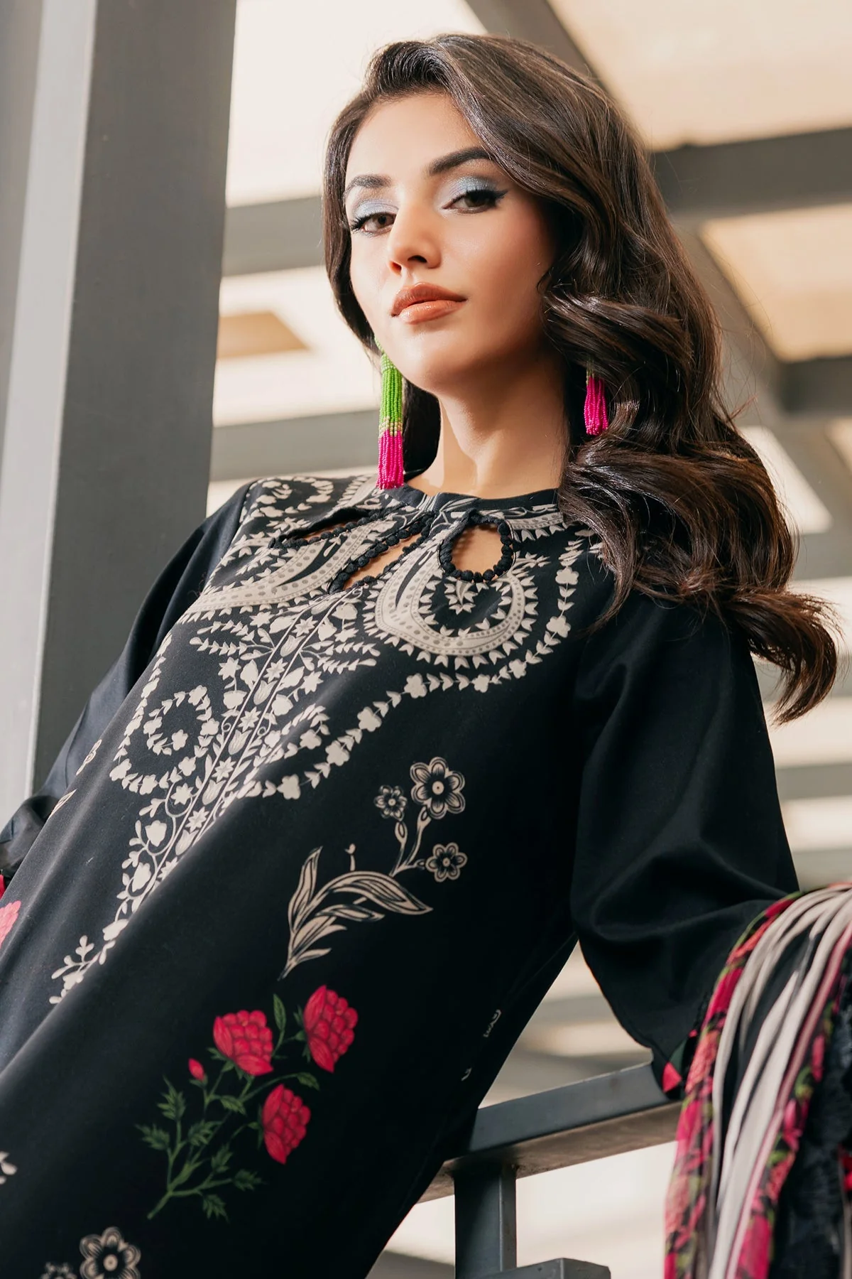 Charizma Print Melody – Embroidered Lawn Shirt with Embroidered Chiffon Dupatta and Trouser DSPM4-03 - Image 2