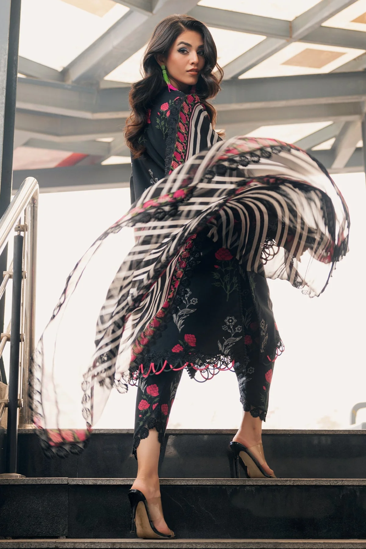 Charizma Print Melody – Embroidered Lawn Shirt with Embroidered Chiffon Dupatta and Trouser DSPM4-03 - Image 3
