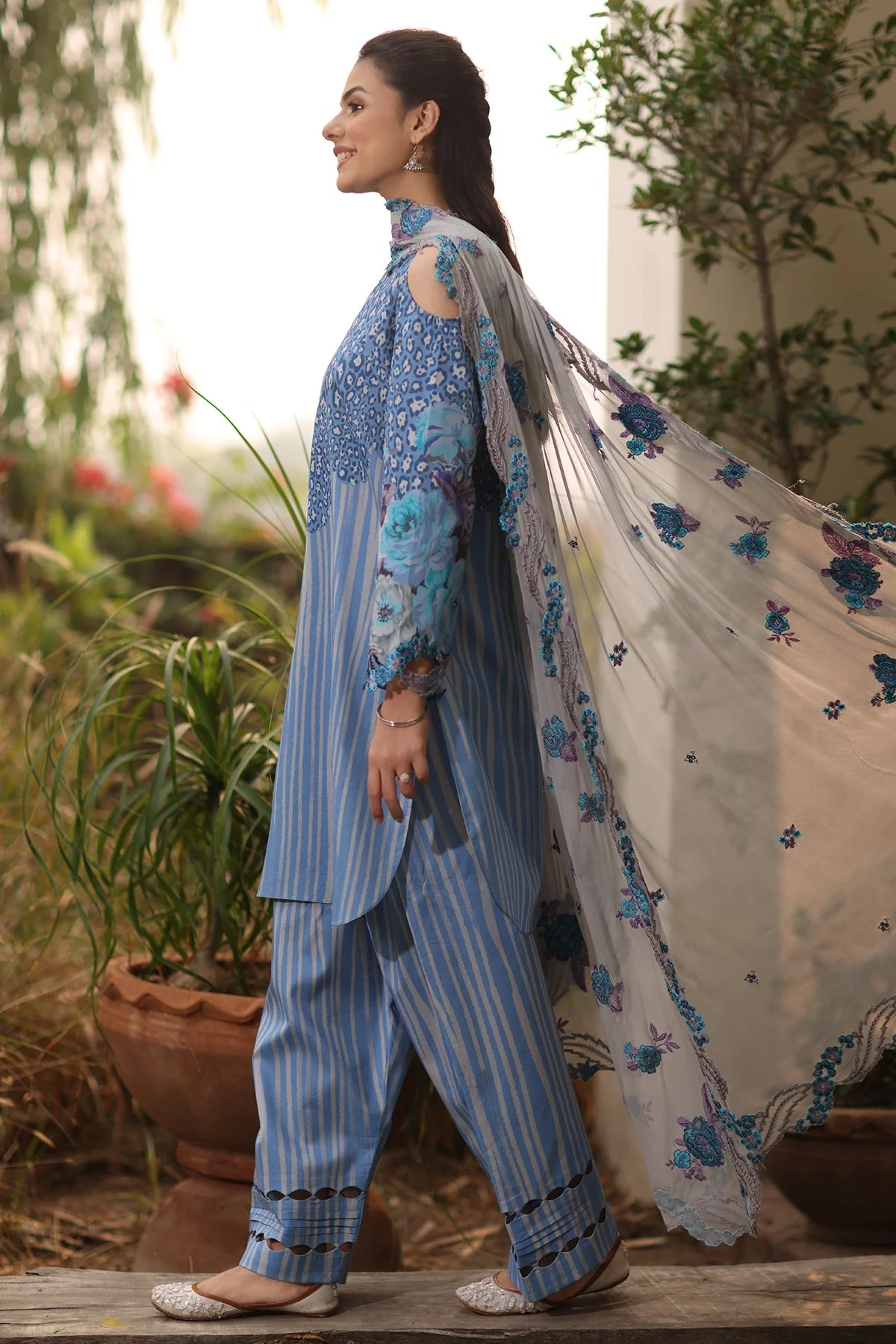 Charizma Print Melody – Printed Lawn Shirt with Embroidered Chiffon Dupatta and Trouser DSPM4-11 - Image 3