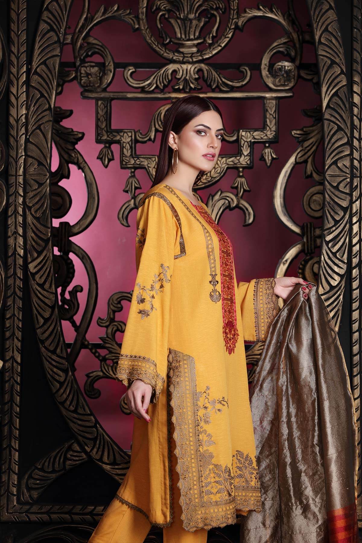 Charizma Slub Leather Collection (with Banarasi Woven Duppata) – Marigold Sunset CSL-02 - Image 4