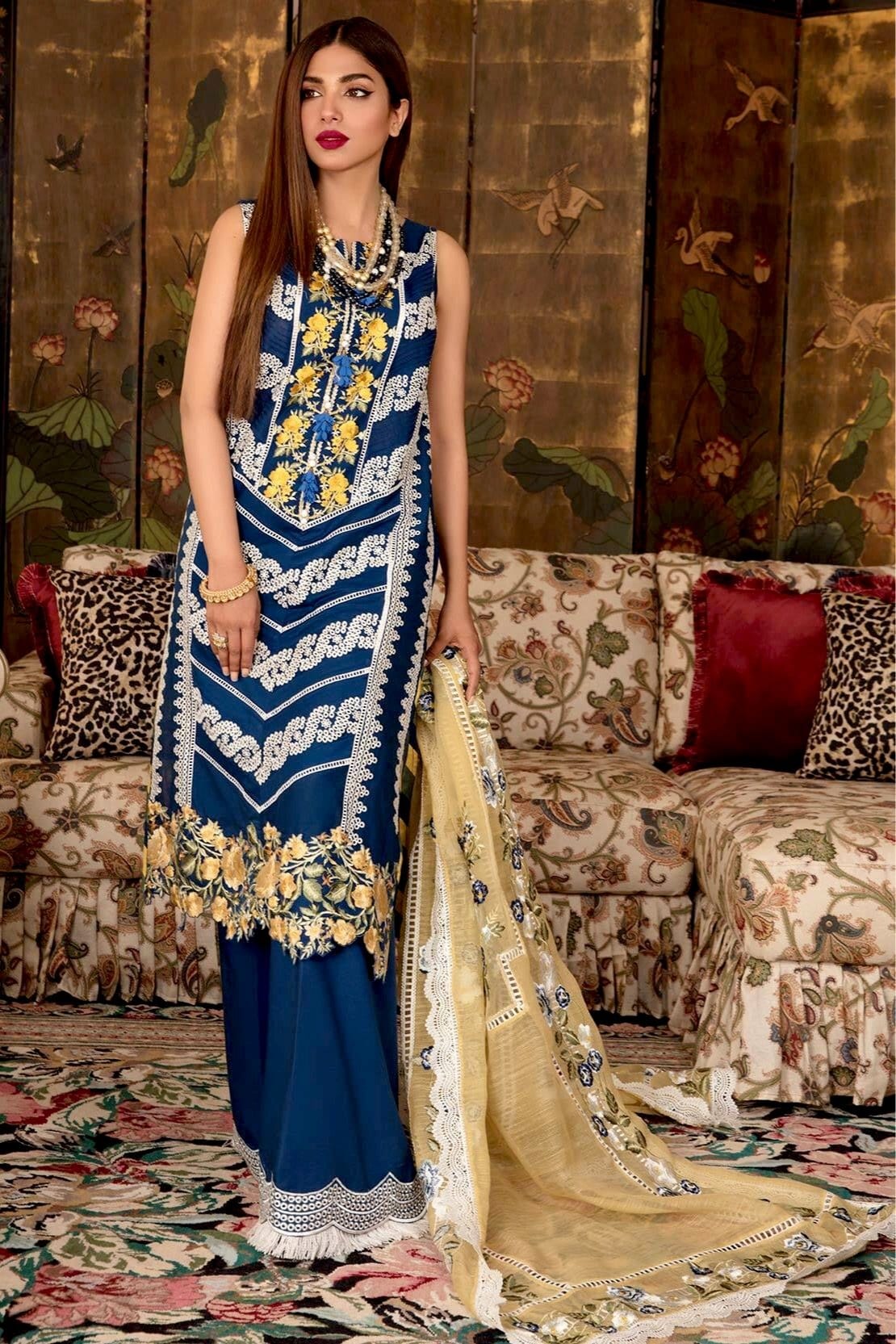 Crimson by Saira Shakira Luxury Lawn Collection 2021 – D4-A - Pleated Perfection - Sapphire - Image 2