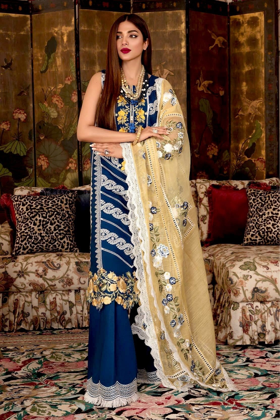 Crimson by Saira Shakira Luxury Lawn Collection 2021 – D4-A - Pleated Perfection - Sapphire - Image 3