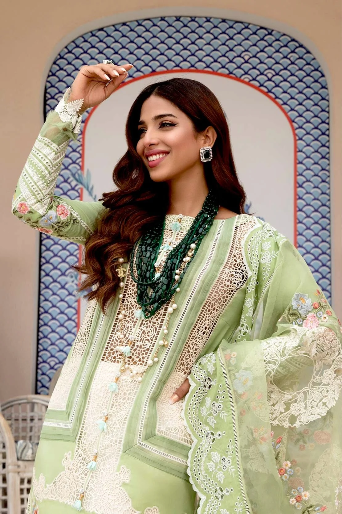 Crimson by Saira Shakira Luxury Lawn Collection 2021 – D5 -A - Lace Galore - Mint - Image 6