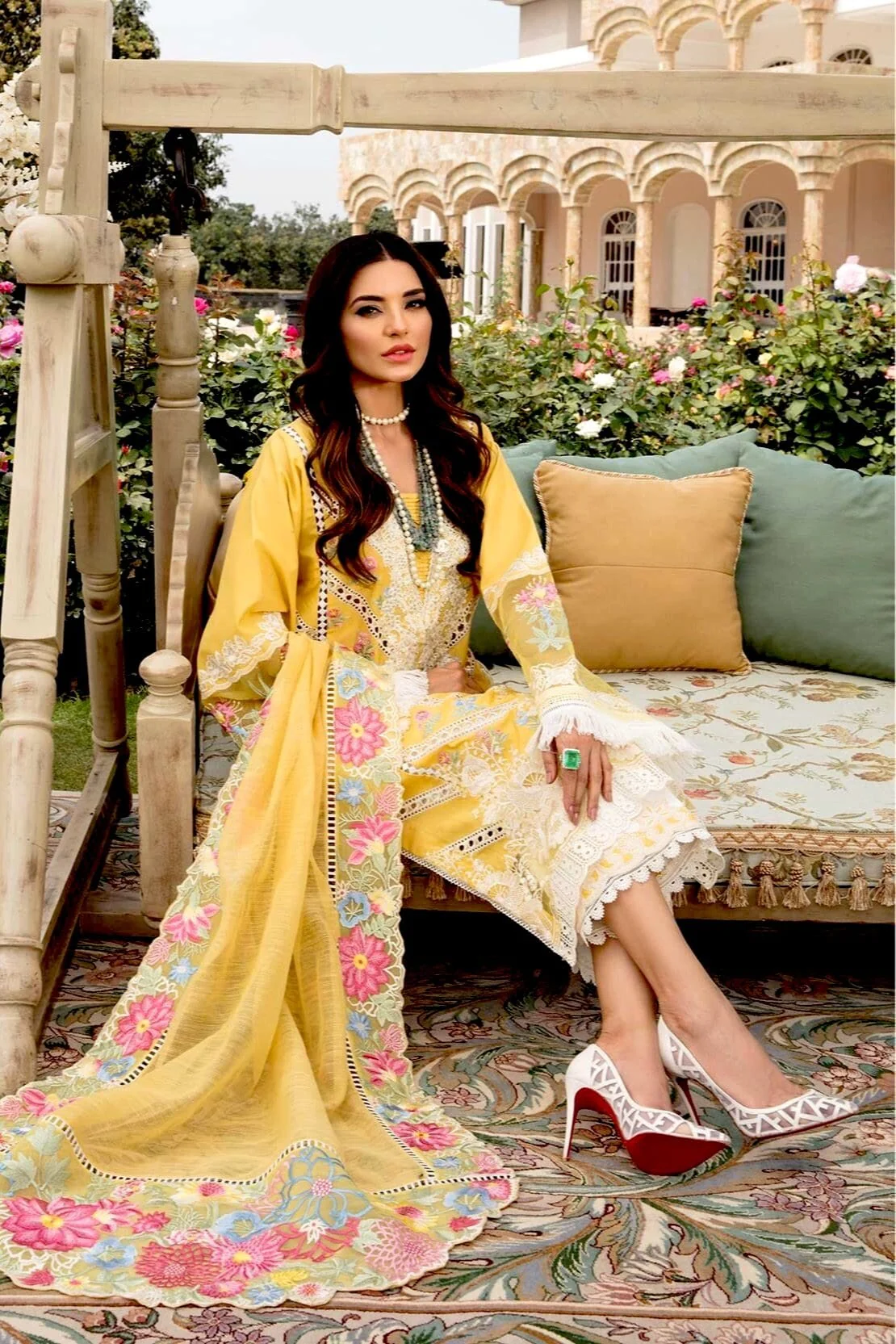 Crimson by Saira Shakira Luxury Lawn Collection 2021 – D6 B - A Floral Affair - Amber - Image 4