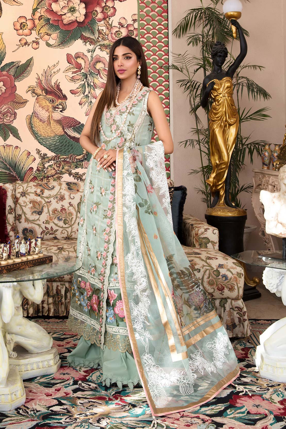 Crimson by Saira Shakira Luxury Lawn Collection 2021 β D7-A - Summer Blooms - Jade - Image 5
