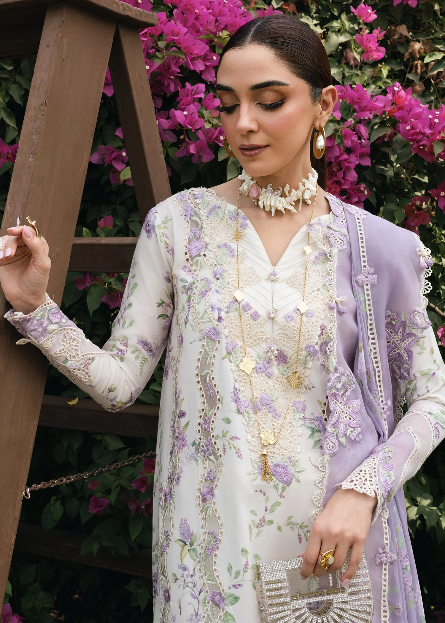 Crimson Tasawar Luxury Lawn – LAVENDER FALL - D5B - Image 2