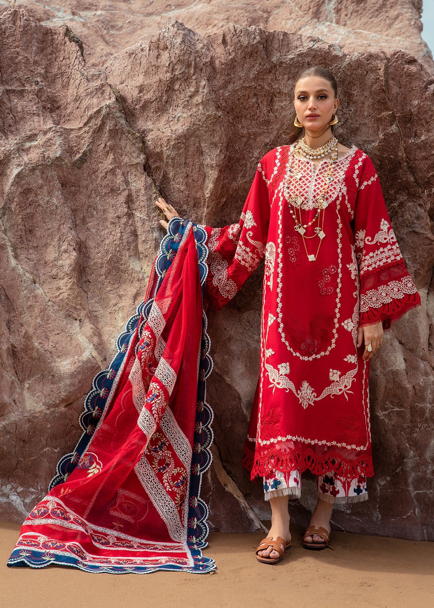 Crimson X Saira Shakira Luxury Lawn 2024 – Stars of Fire - Flame red - Image 2
