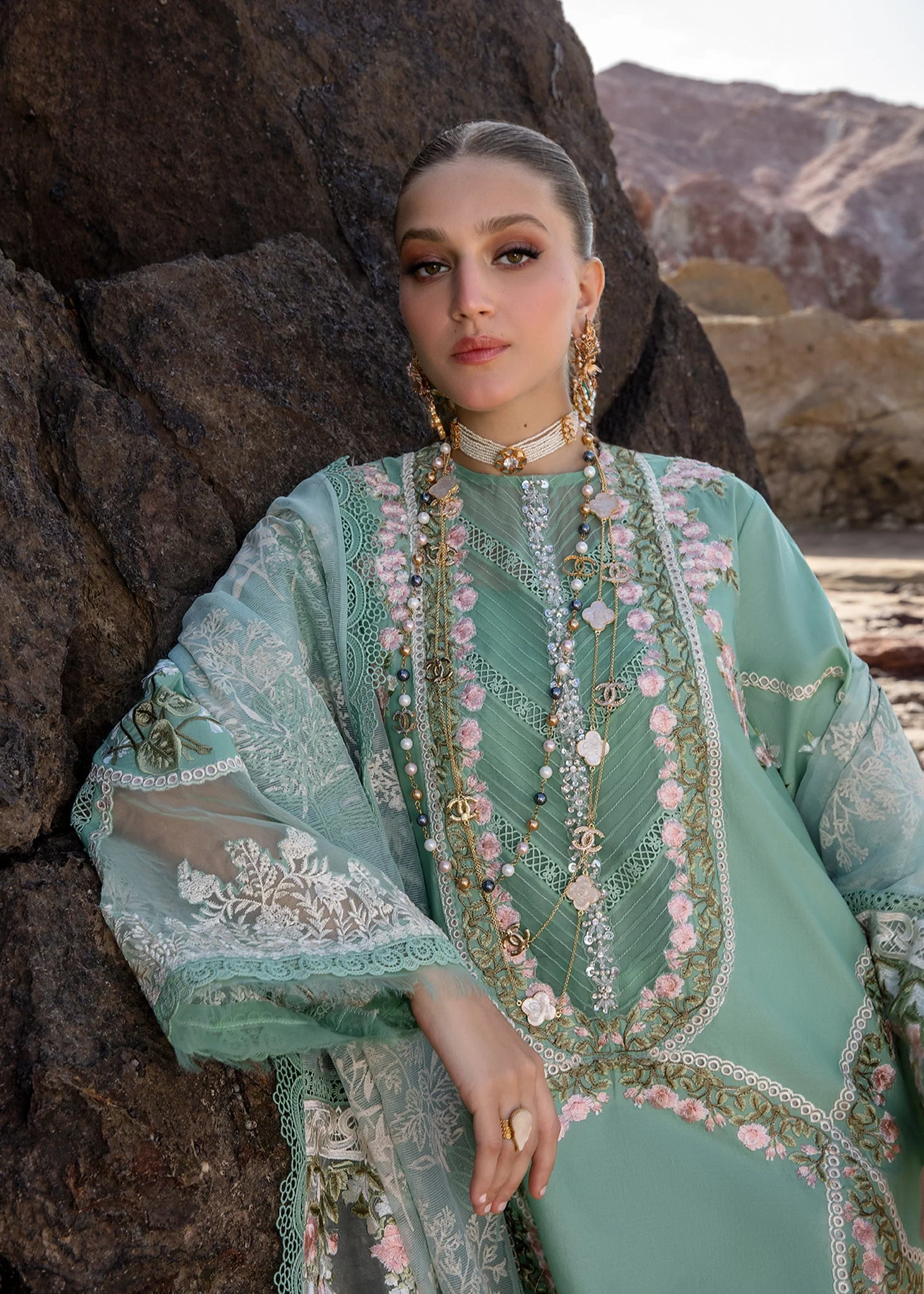 Crimson X Saira Shakira Luxury Lawn 2024 – Winds of Eden - Jade - Image 4