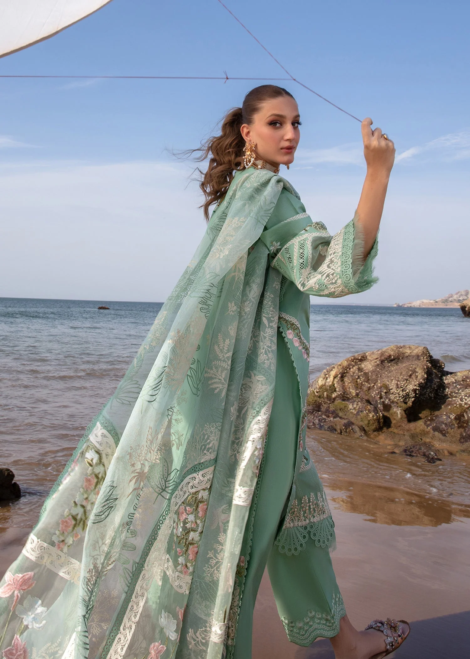 Crimson X Saira Shakira Luxury Lawn 2024 – Winds of Eden - Jade - Image 5