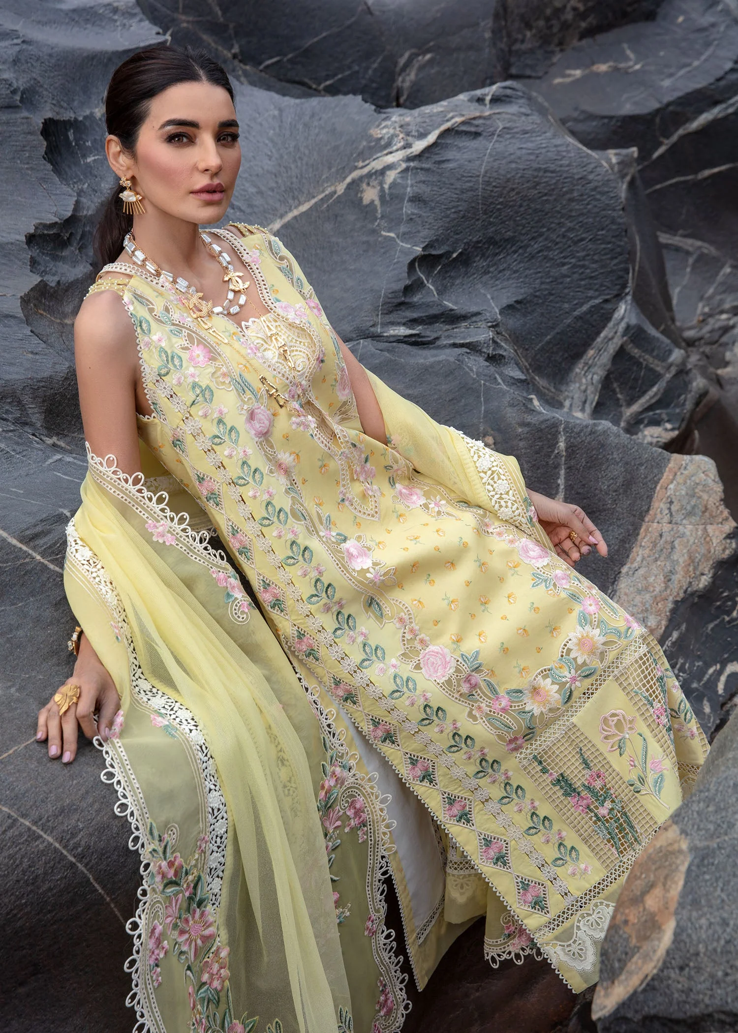Crimson X Saira Shakira Luxury Lawn – Believe In Her - Topaz Yellow - Image 2