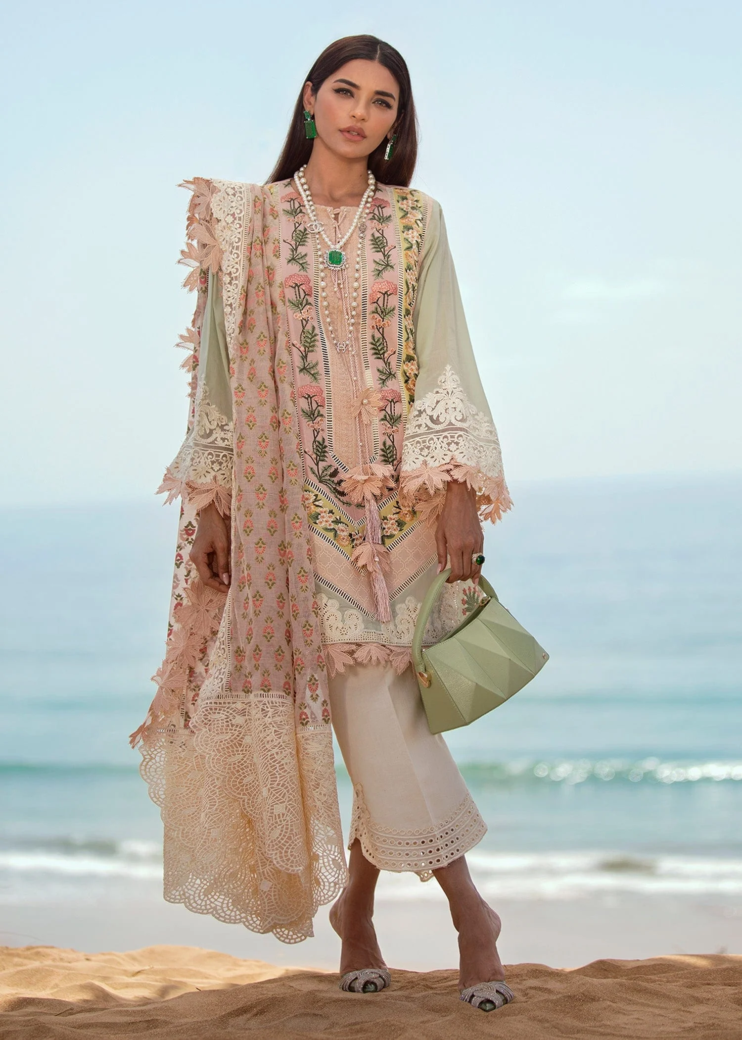 Crimson X Saira Shakira Luxury Lawn Collection 2022 β Eclectic Breeze - 4A - Sorbet Pink