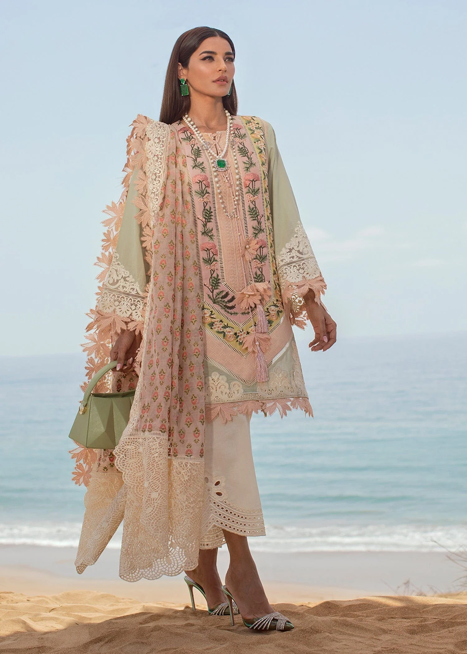 Crimson X Saira Shakira Luxury Lawn Collection 2022 β Eclectic Breeze - 4A - Sorbet Pink - Image 3
