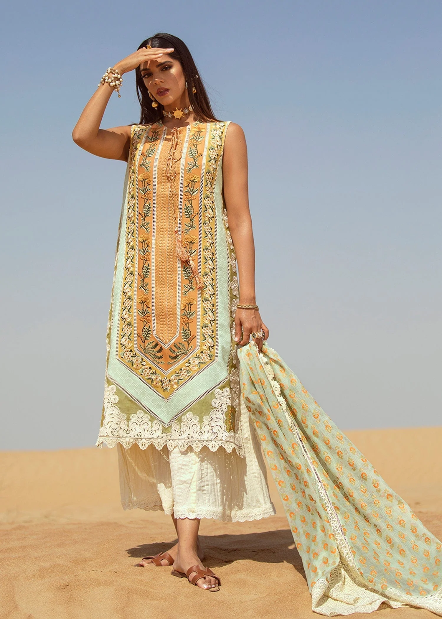 Crimson X Saira Shakira Luxury Lawn Collection 2022 โ Eclectic Breeze - 4B - Summery Tangerine