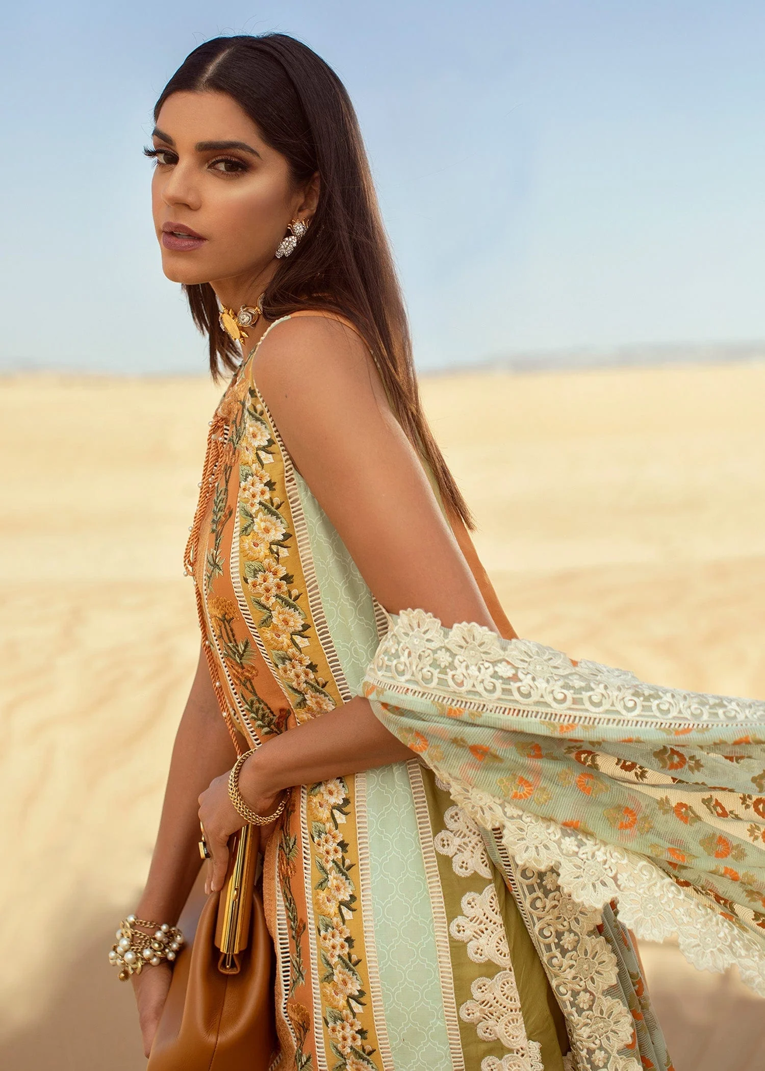 Crimson X Saira Shakira Luxury Lawn Collection 2022 โ Eclectic Breeze - 4B - Summery Tangerine - Image 3