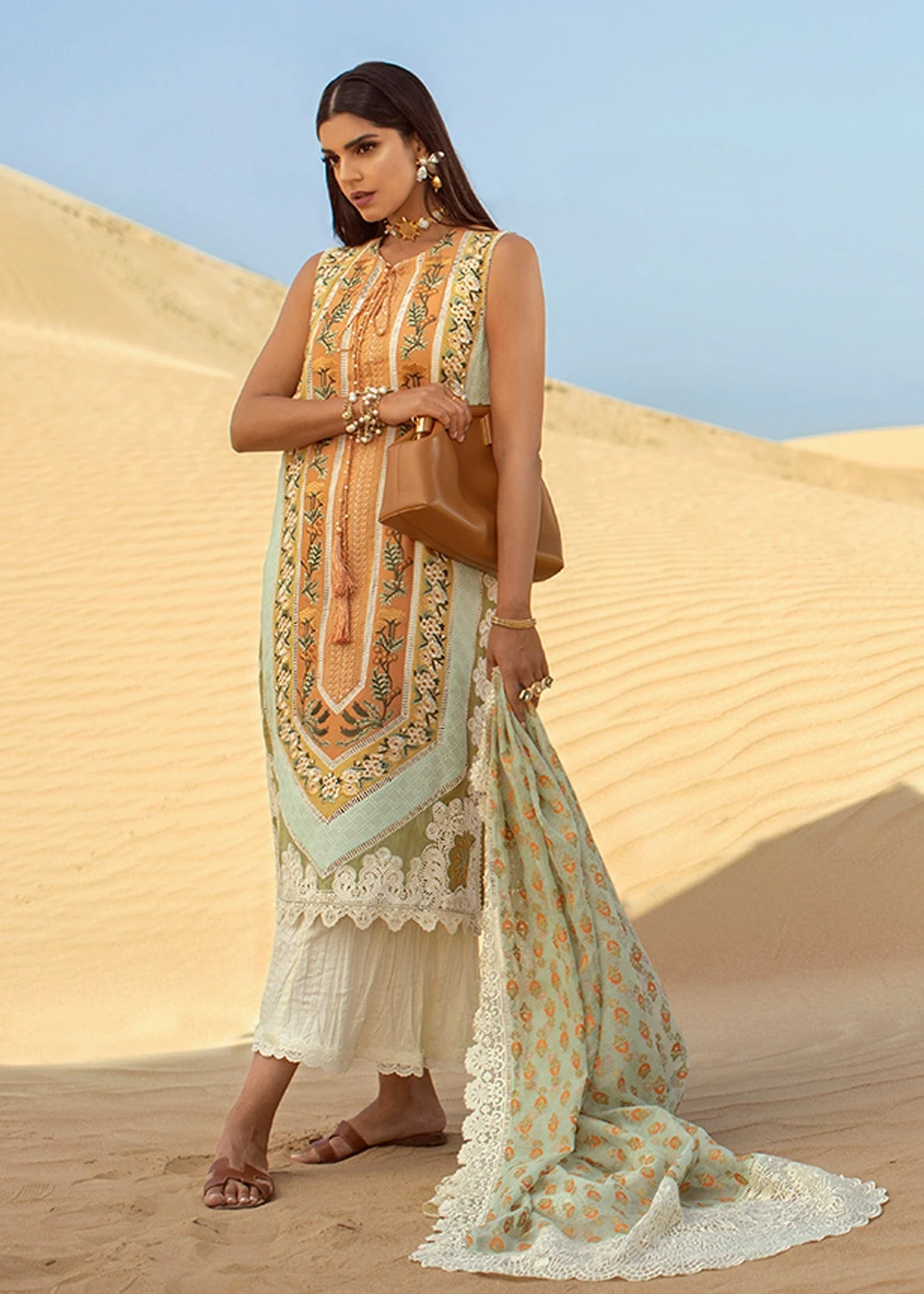 Crimson X Saira Shakira Luxury Lawn Collection 2022 โ Eclectic Breeze - 4B - Summery Tangerine - Image 4