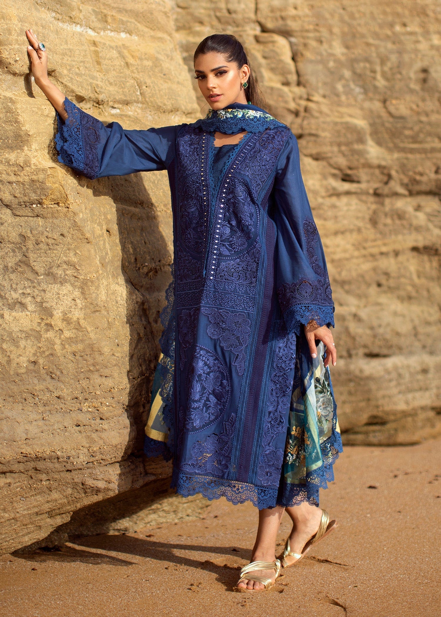 Crimson X Saira Shakira Luxury Lawn Collection 2022 – Jewel by the Beach - 3A - Sapphire - Image 2