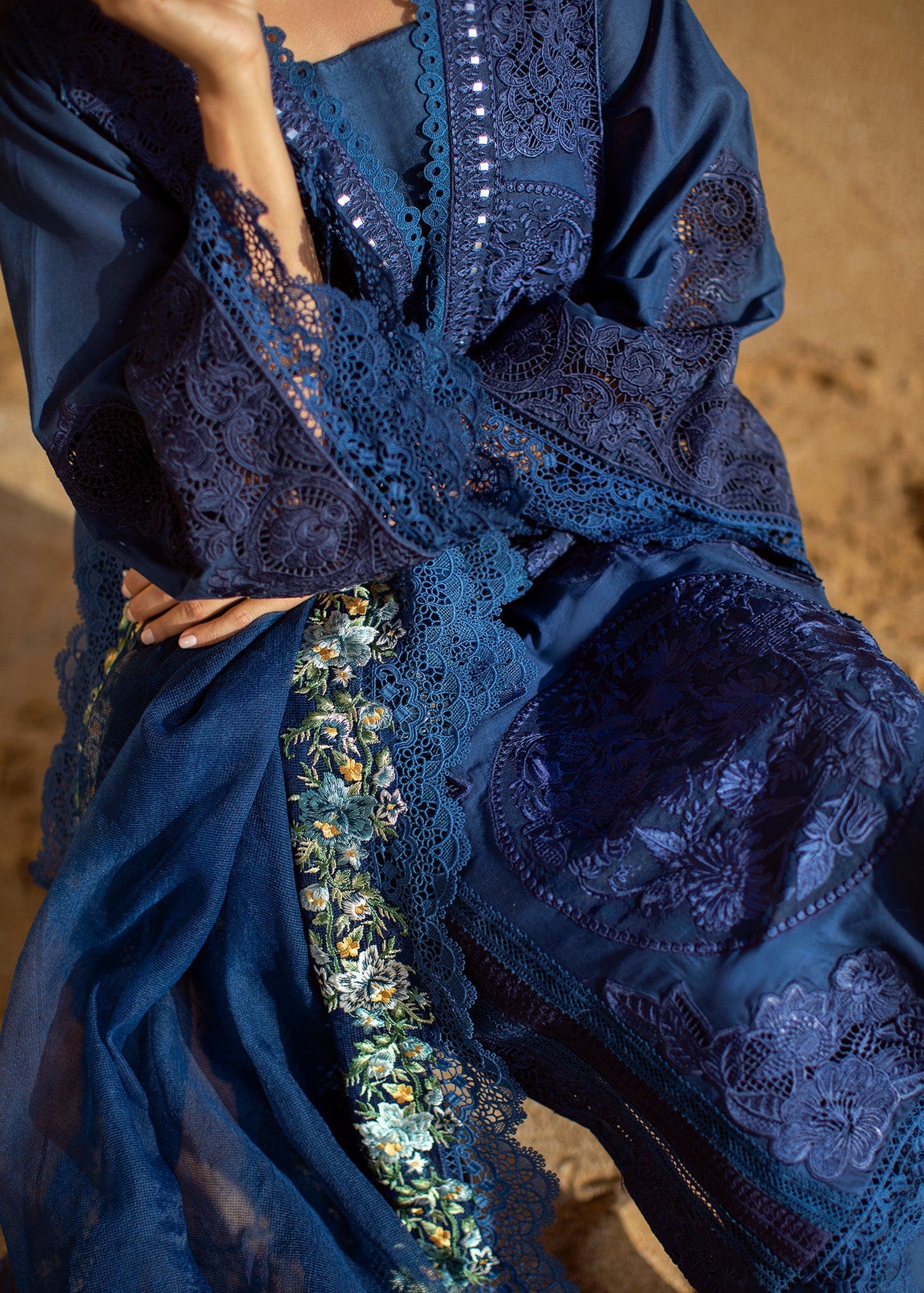 Crimson X Saira Shakira Luxury Lawn Collection 2022 – Jewel by the Beach - 3A - Sapphire - Image 4