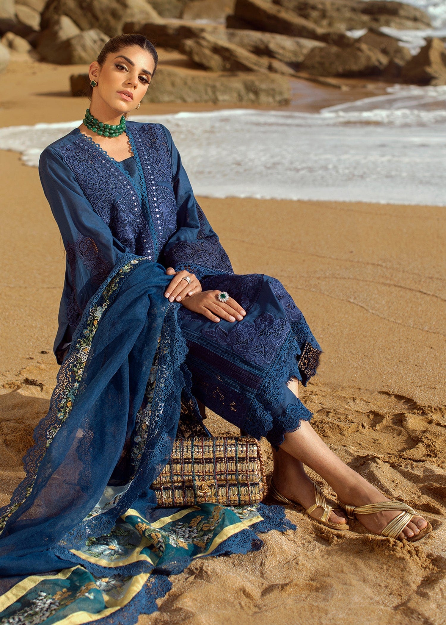 Crimson X Saira Shakira Luxury Lawn Collection 2022 – Jewel by the Beach - 3A - Sapphire - Image 5
